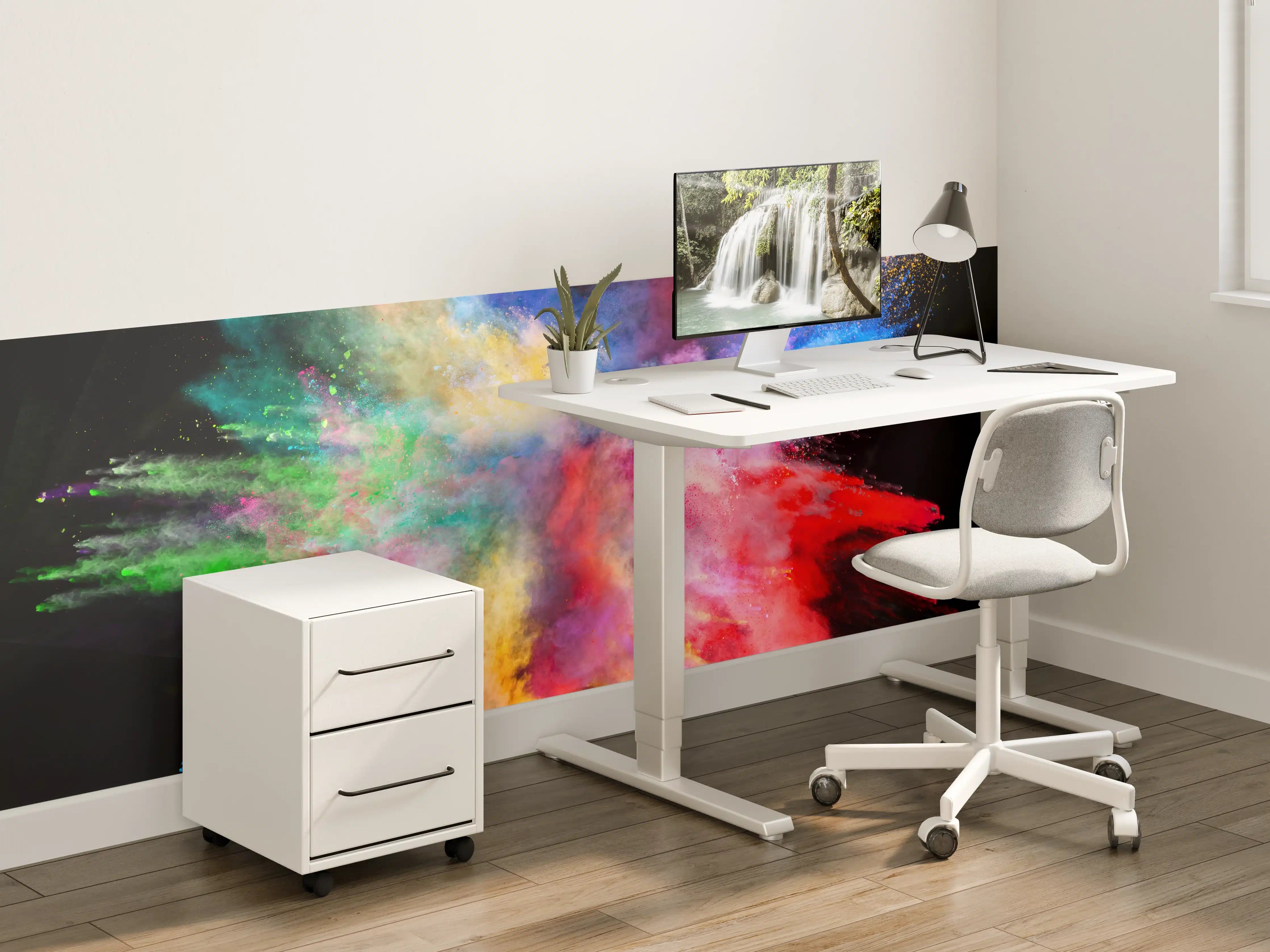 Kinderzimmer Wandgestaltung - Bunte Pulverexplosion auf schwarzem Hintergrund