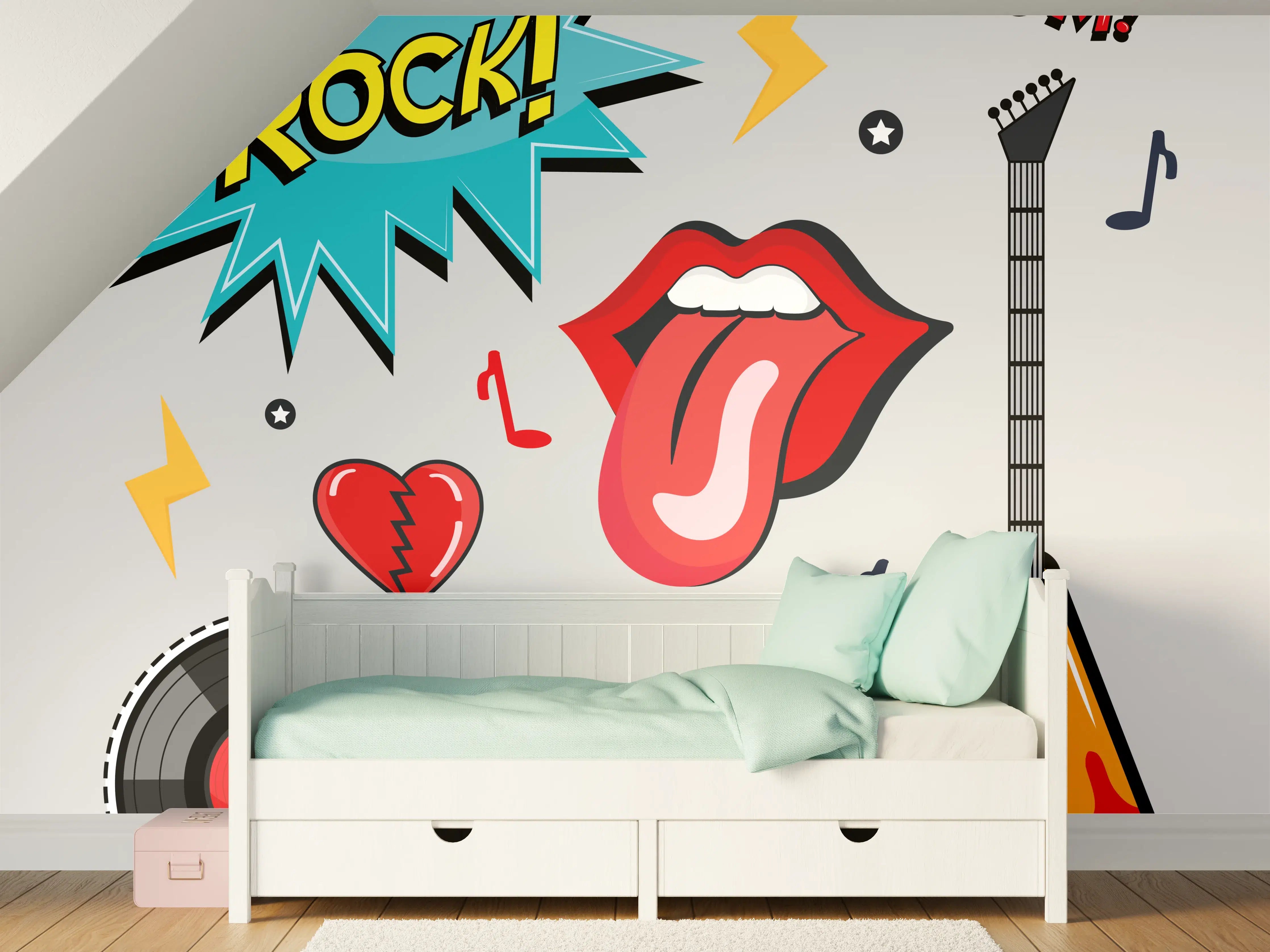 Kinderzimmer Wandgestaltung - Bunte Rock- und Musik-Details