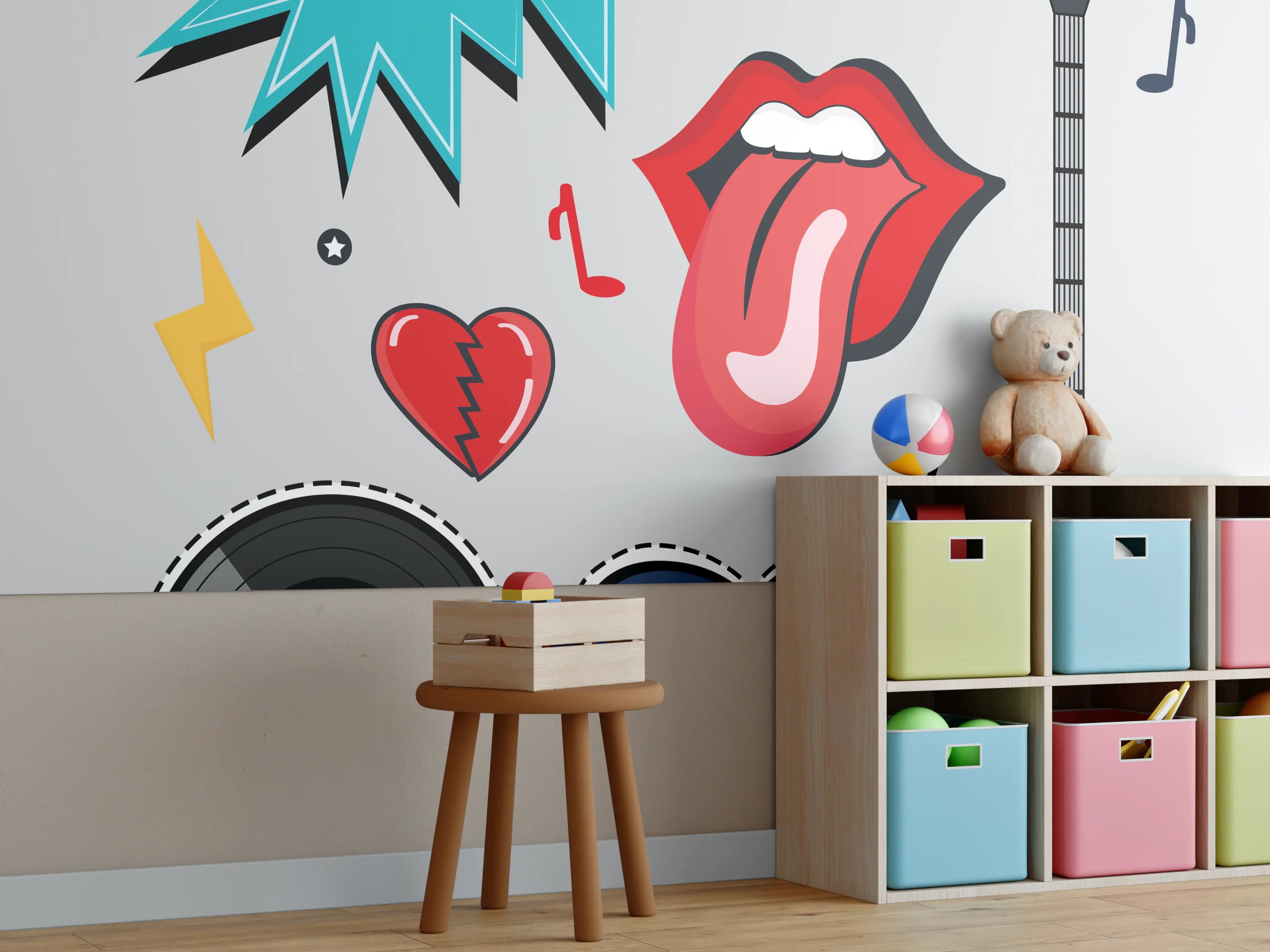 Kinderzimmer Wandgestaltung - Bunte Rock- und Musik-Details