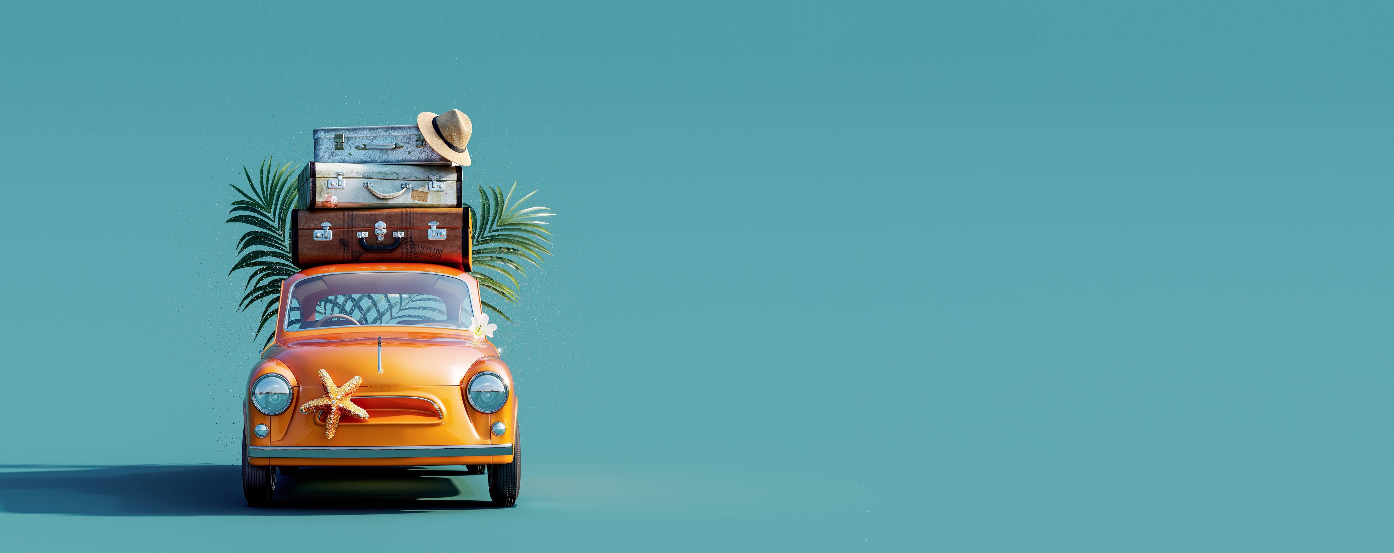 Kinderzimmer Wandgestaltung-Bunte Strand-Bus-Szene mit Reisegepäck