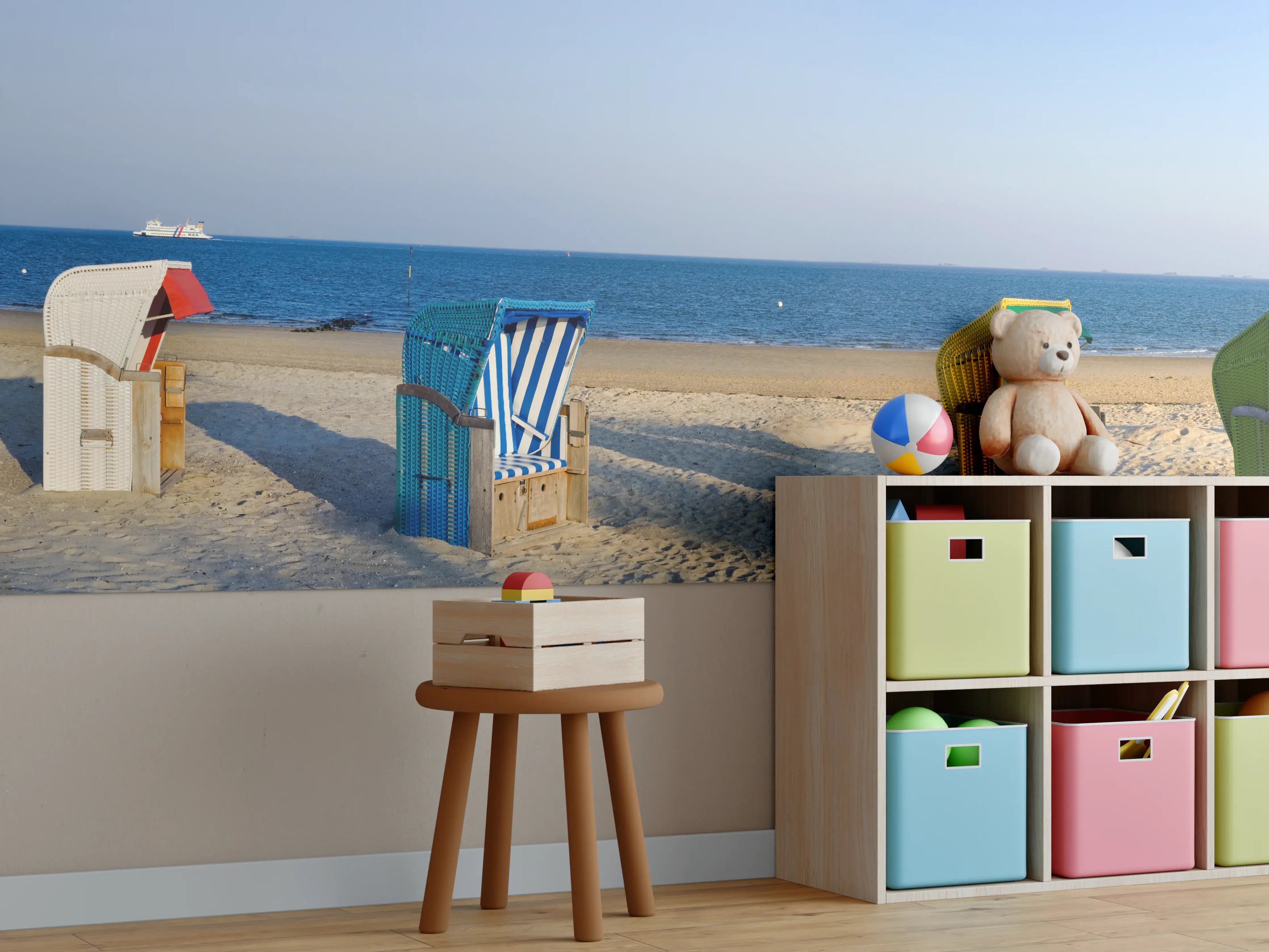 Kinderzimmer Wandgestaltung - Bunte Strandkörbe am Meer