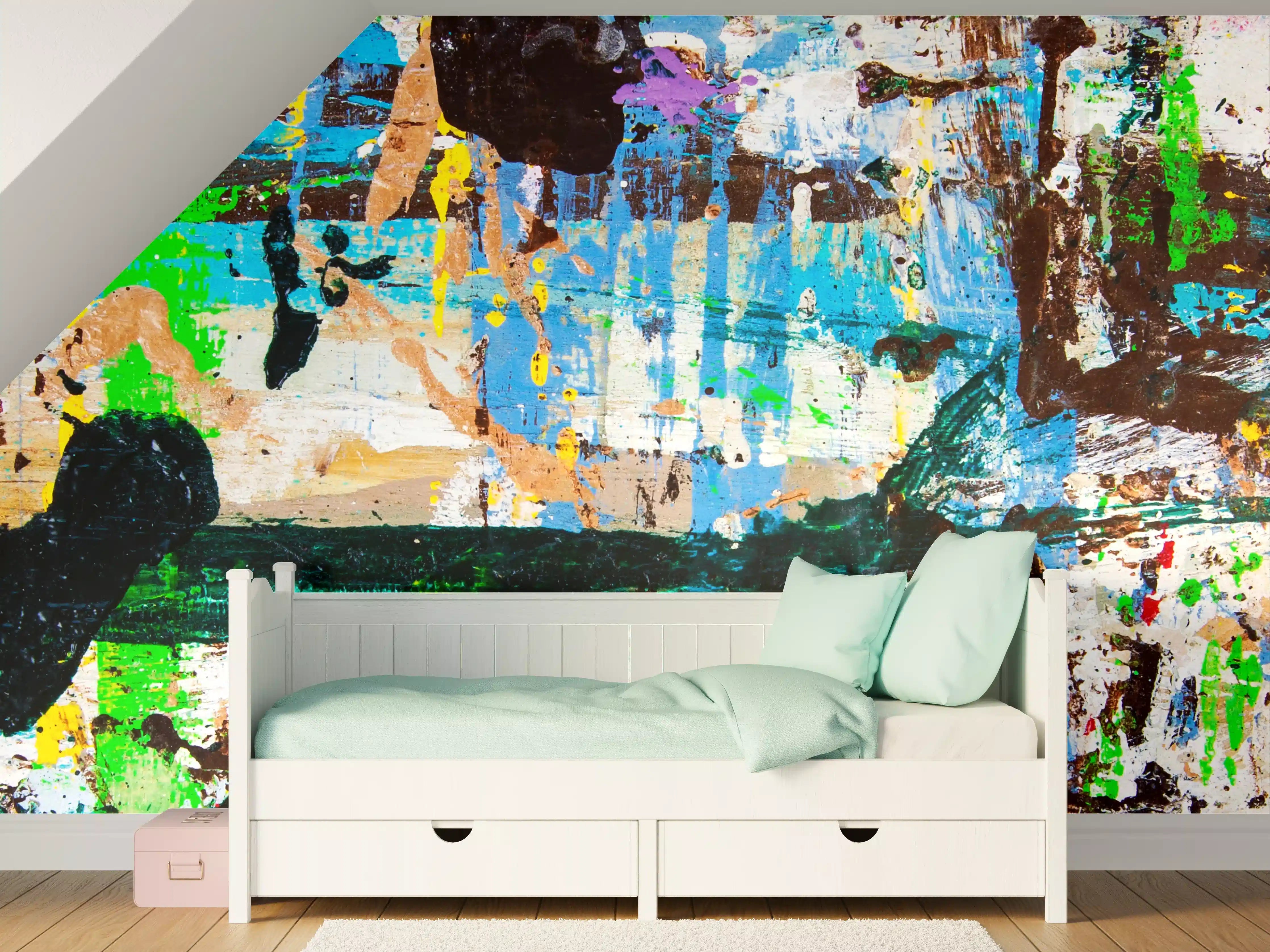 Kinderzimmer Wandgestaltung - Bunte Straßenkunst in abstrakter Malerei