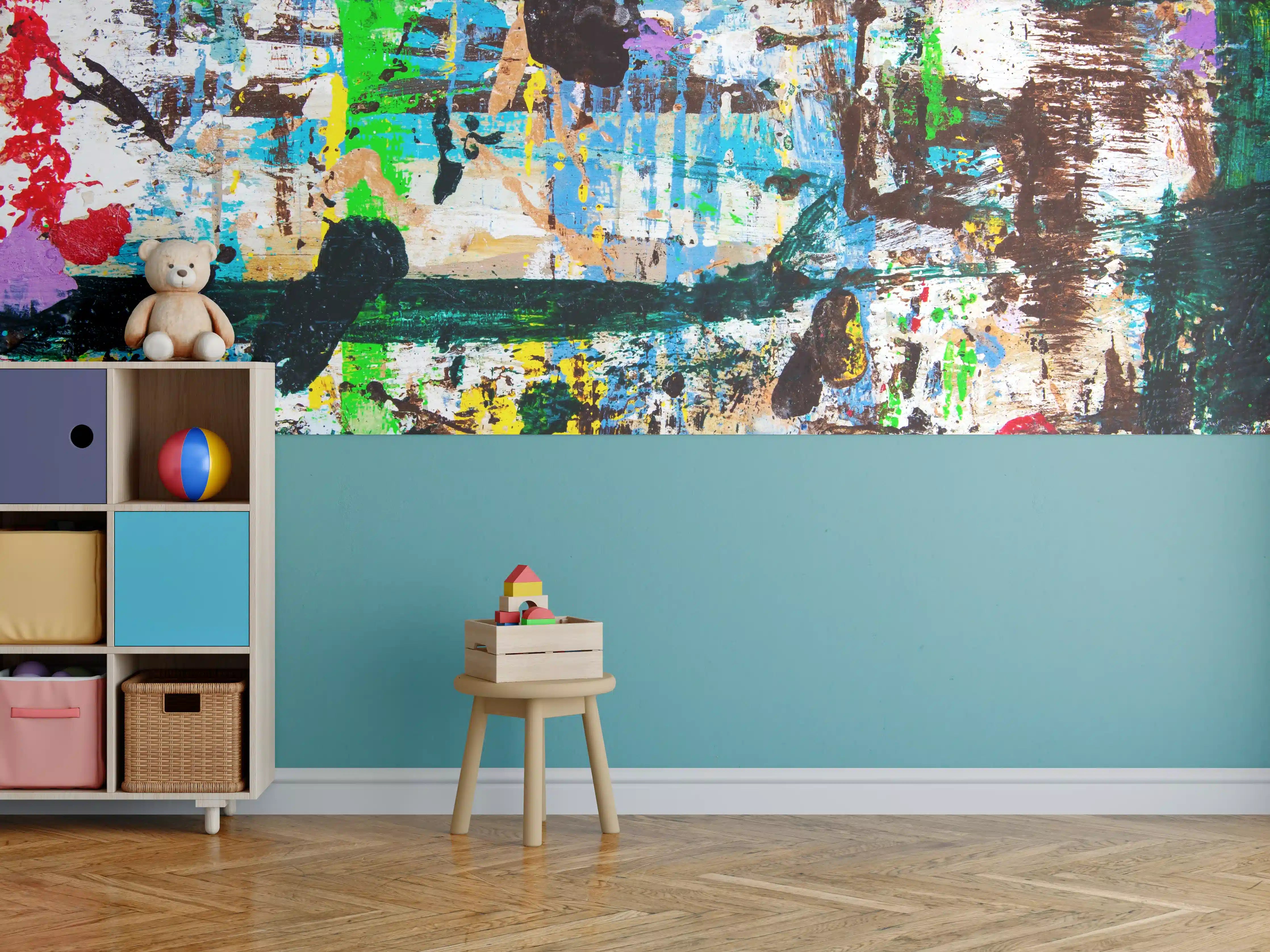 Kinderzimmer Wandgestaltung - Bunte Straßenkunst in abstrakter Malerei