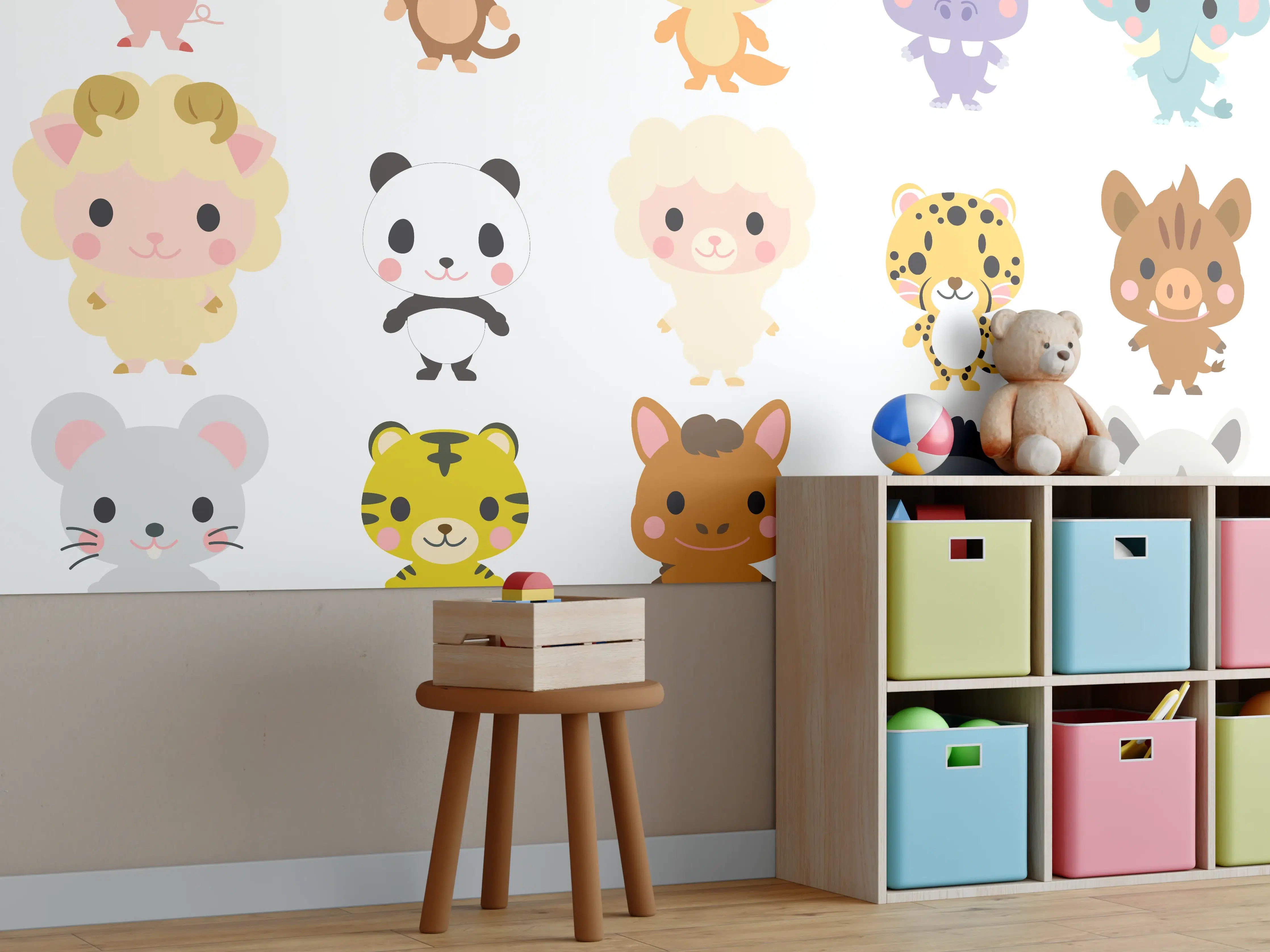 Kinderzimmer Wandgestaltung - Bunte Tierkarikatur-Sammlung