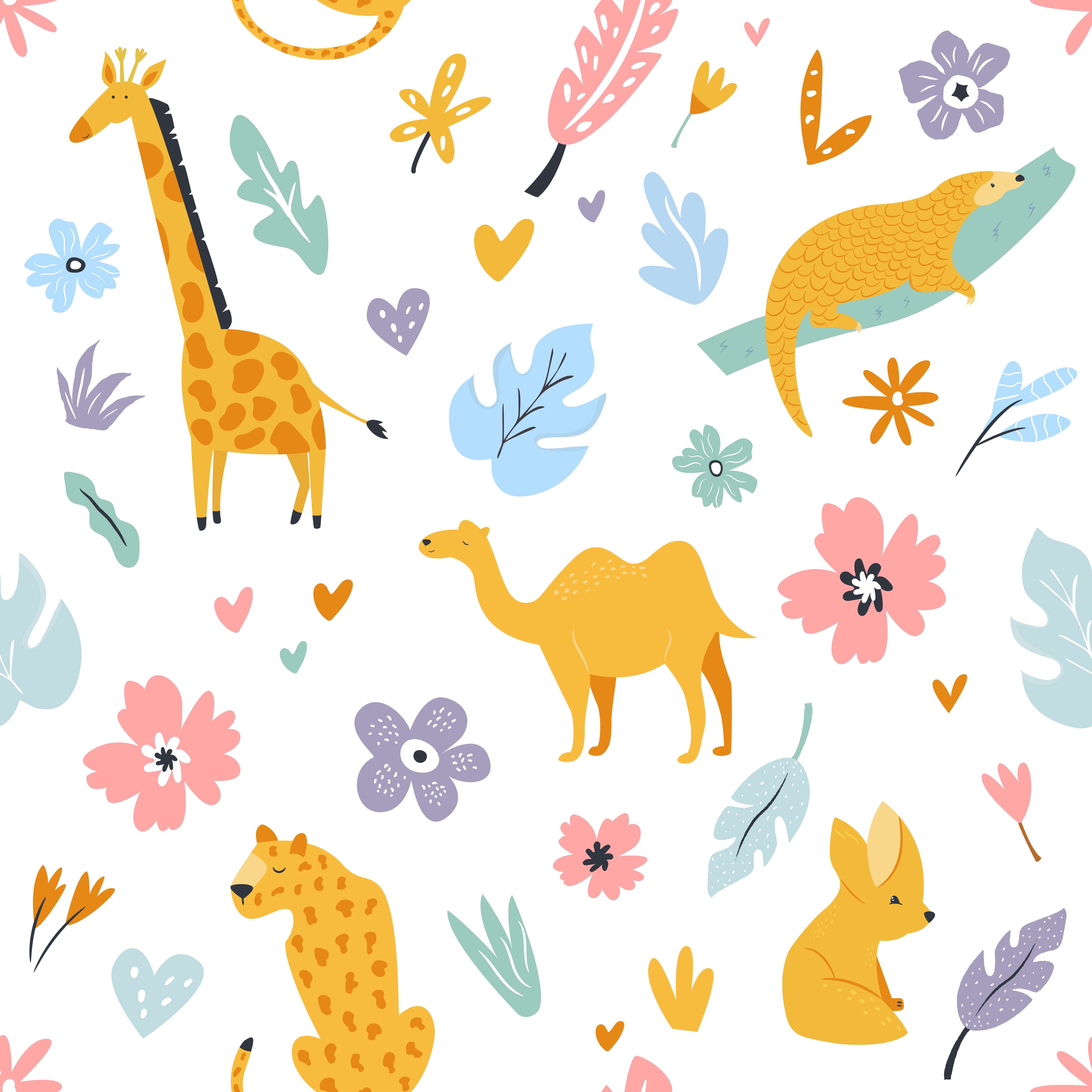 Kinderzimmer Wandgestaltung-Bunte Tiermotive Kinderillustration