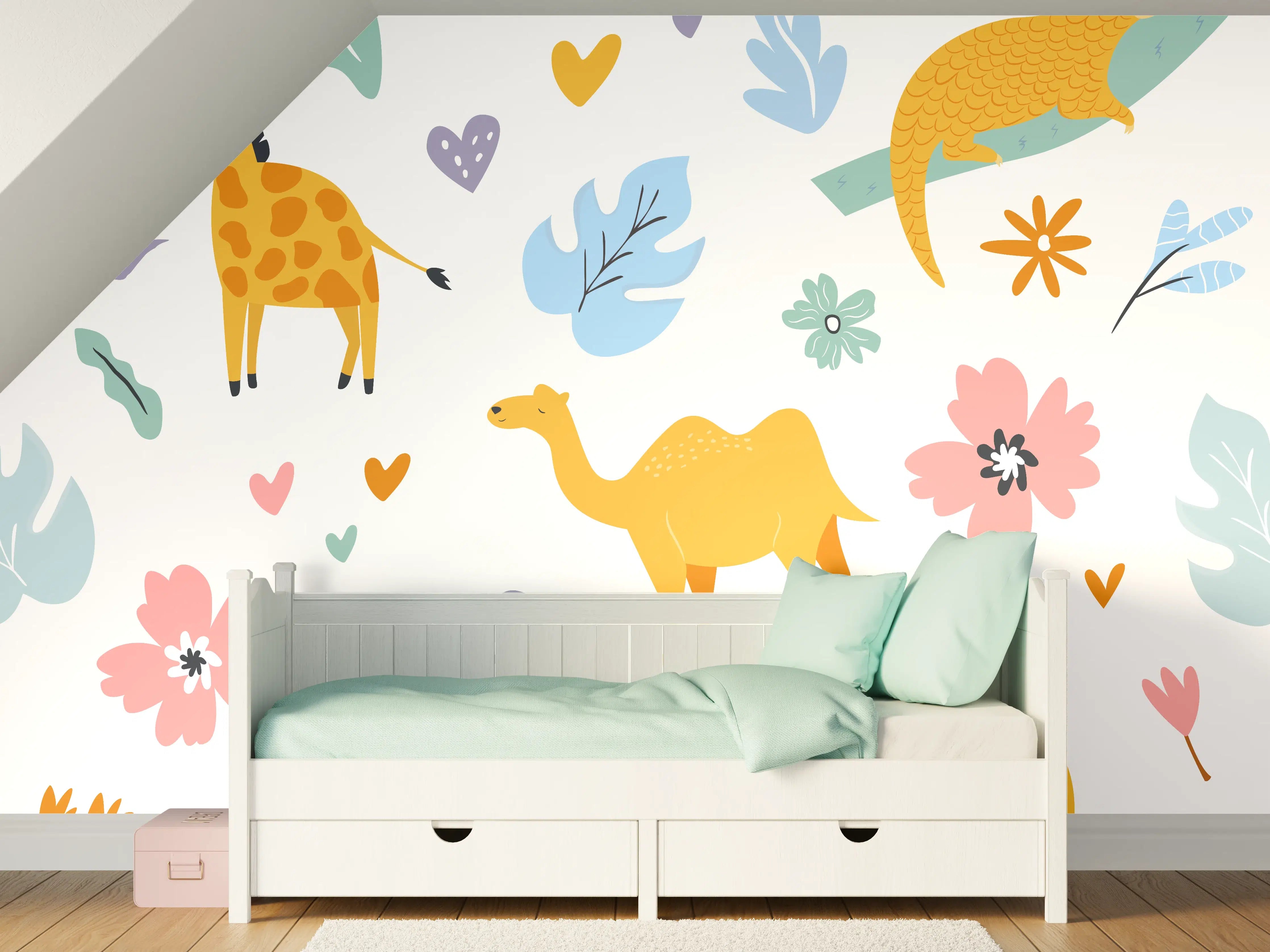 Kinderzimmer Wandgestaltung - Bunte Tiermotive Kinderillustration