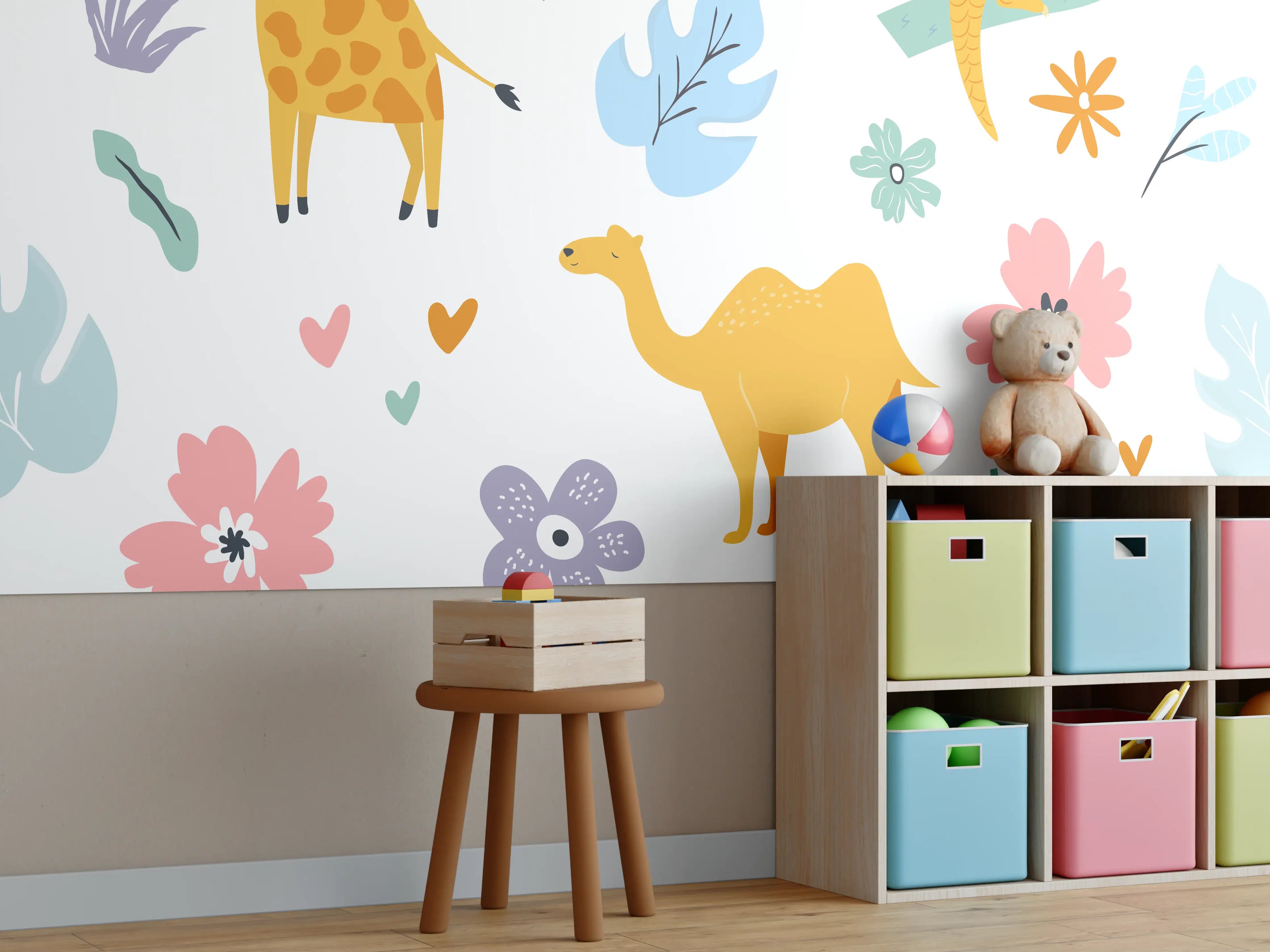 Kinderzimmer Wandgestaltung - Bunte Tiermotive Kinderillustration