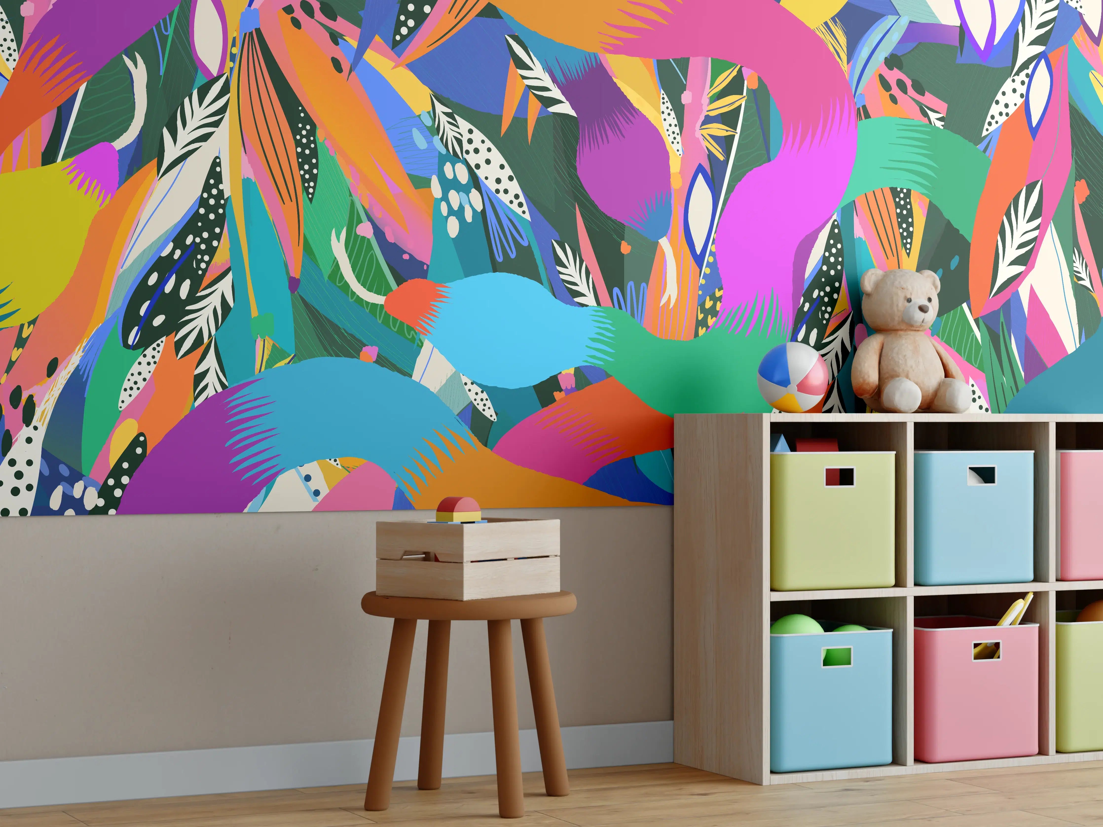 Kinderzimmer Wandgestaltung - Bunte Tropische Schlangen-Illustration
