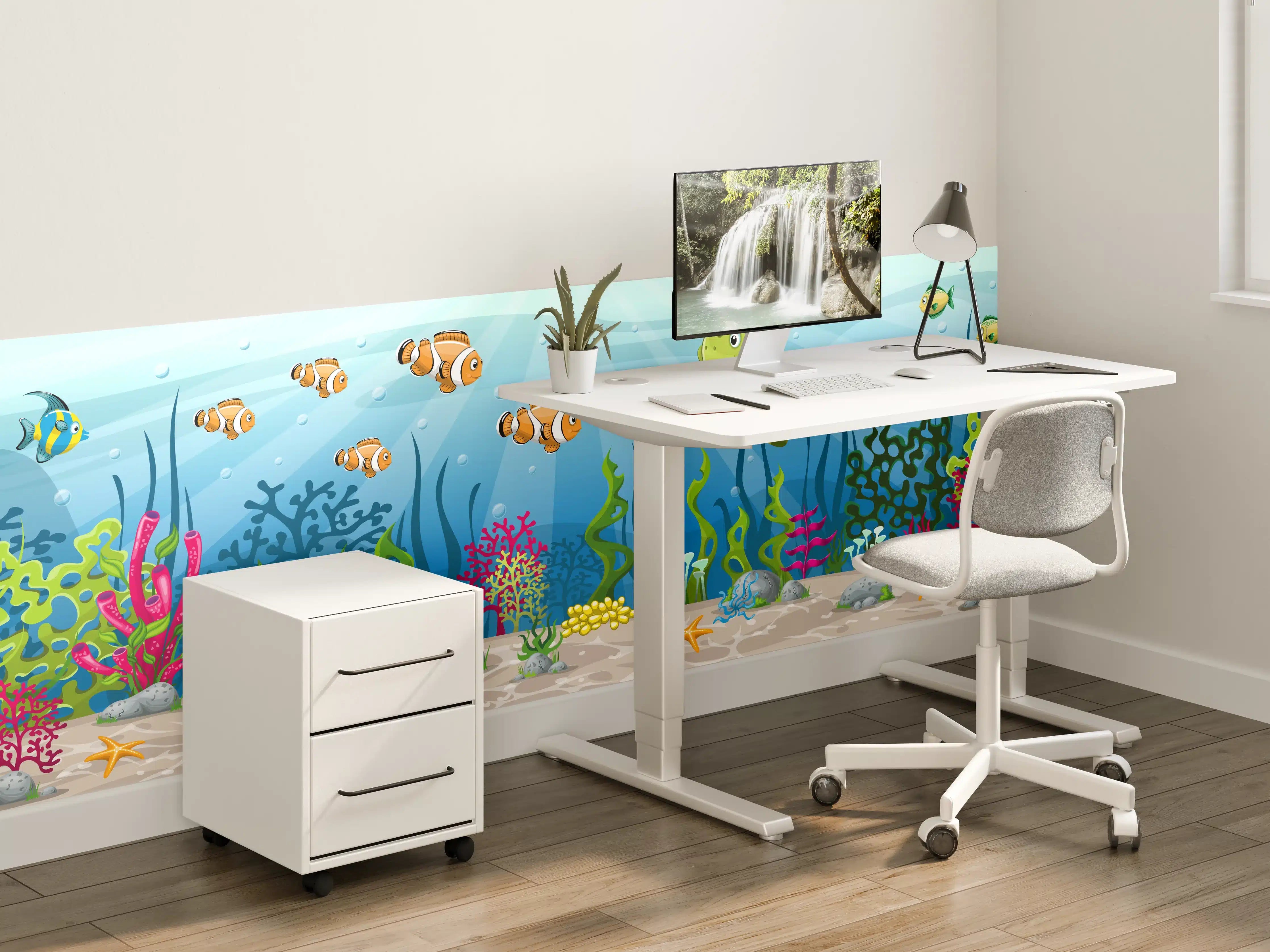 Kinderzimmer Wandgestaltung - Bunte Unterwasserwelt mit Fischen und Meerestieren