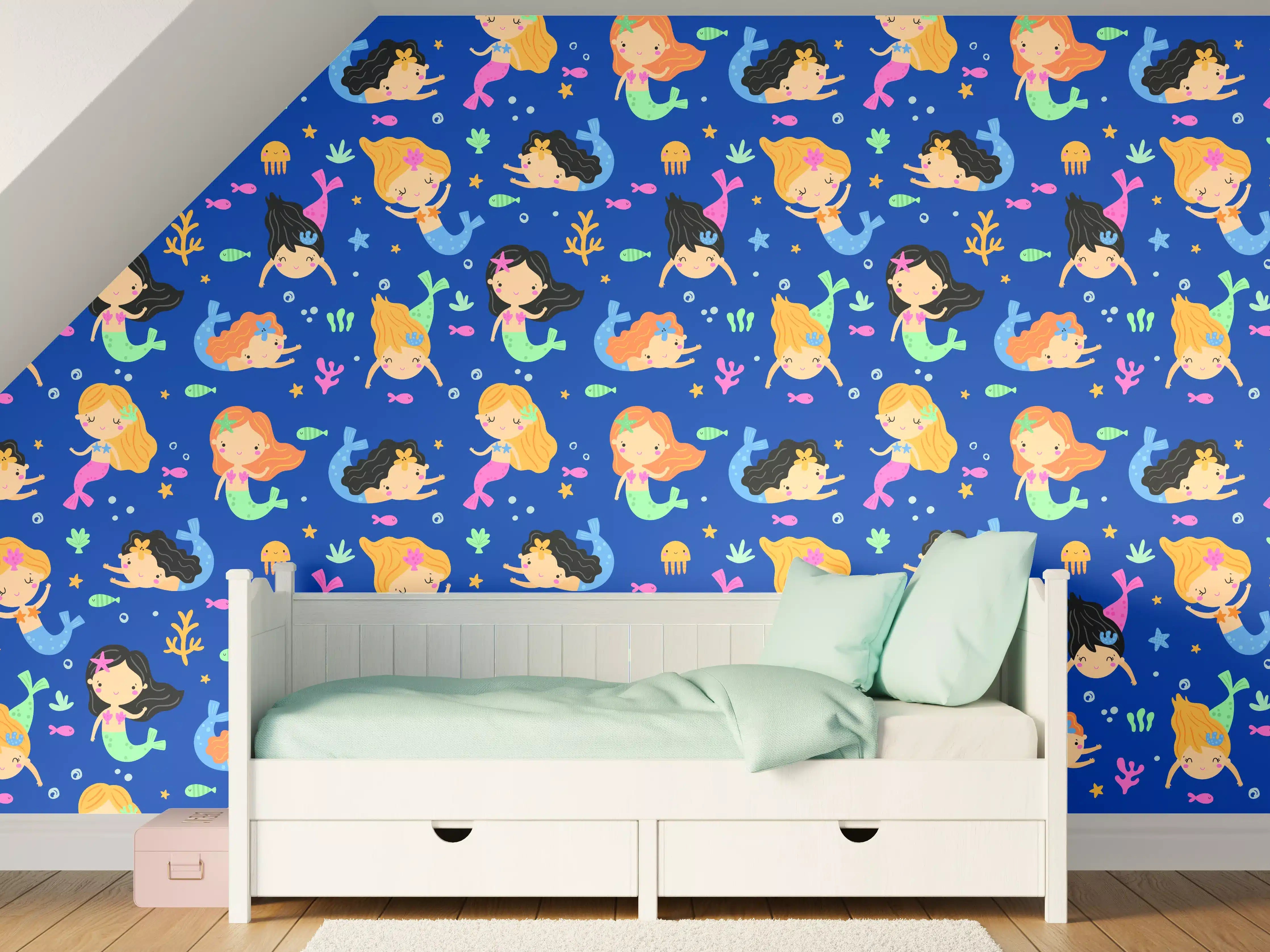 Kinderzimmer Wandgestaltung - Bunte Unterwasserwelt mit Meeresbewohnern