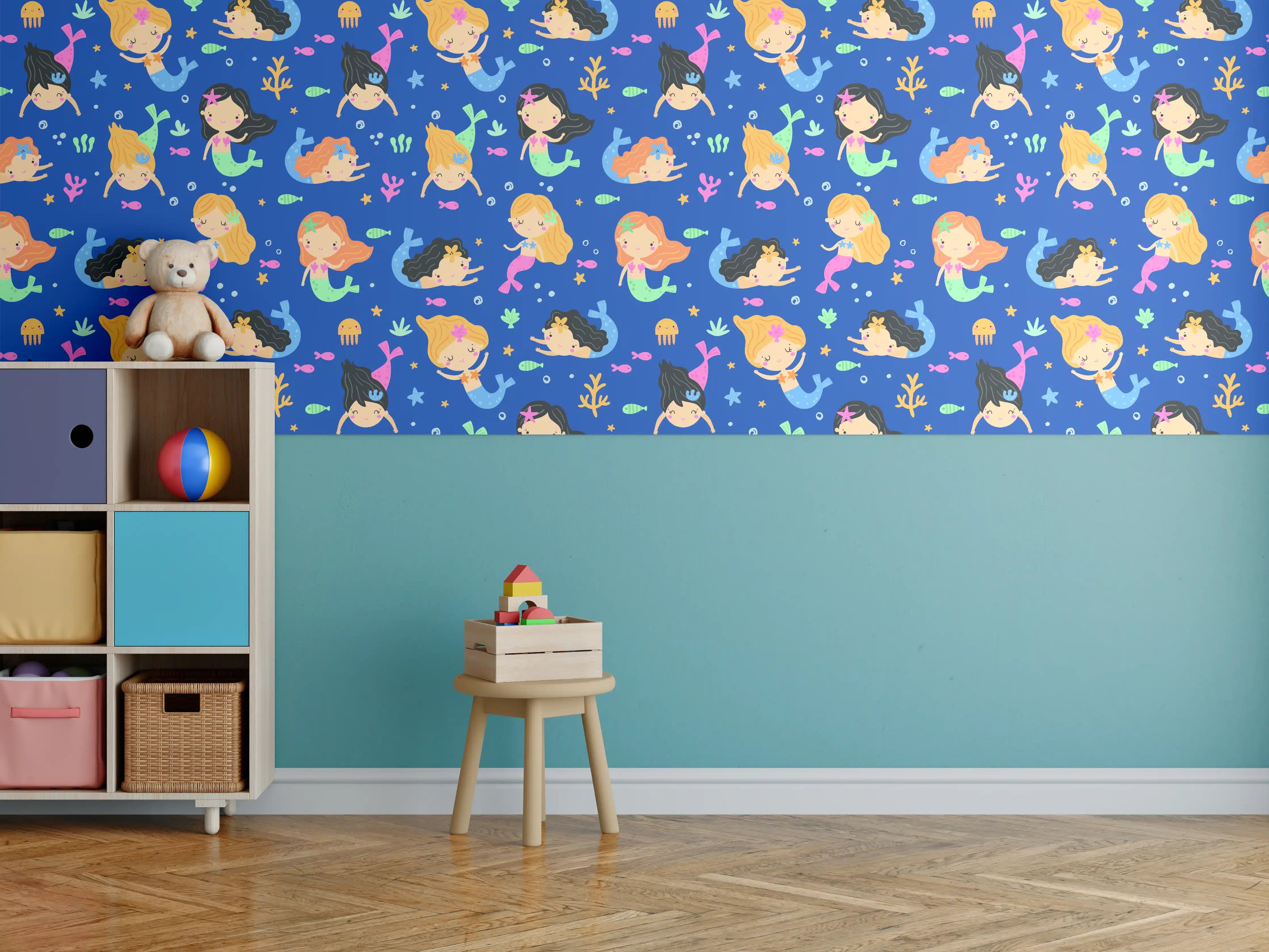 Kinderzimmer Wandgestaltung - Bunte Unterwasserwelt mit Meeresbewohnern