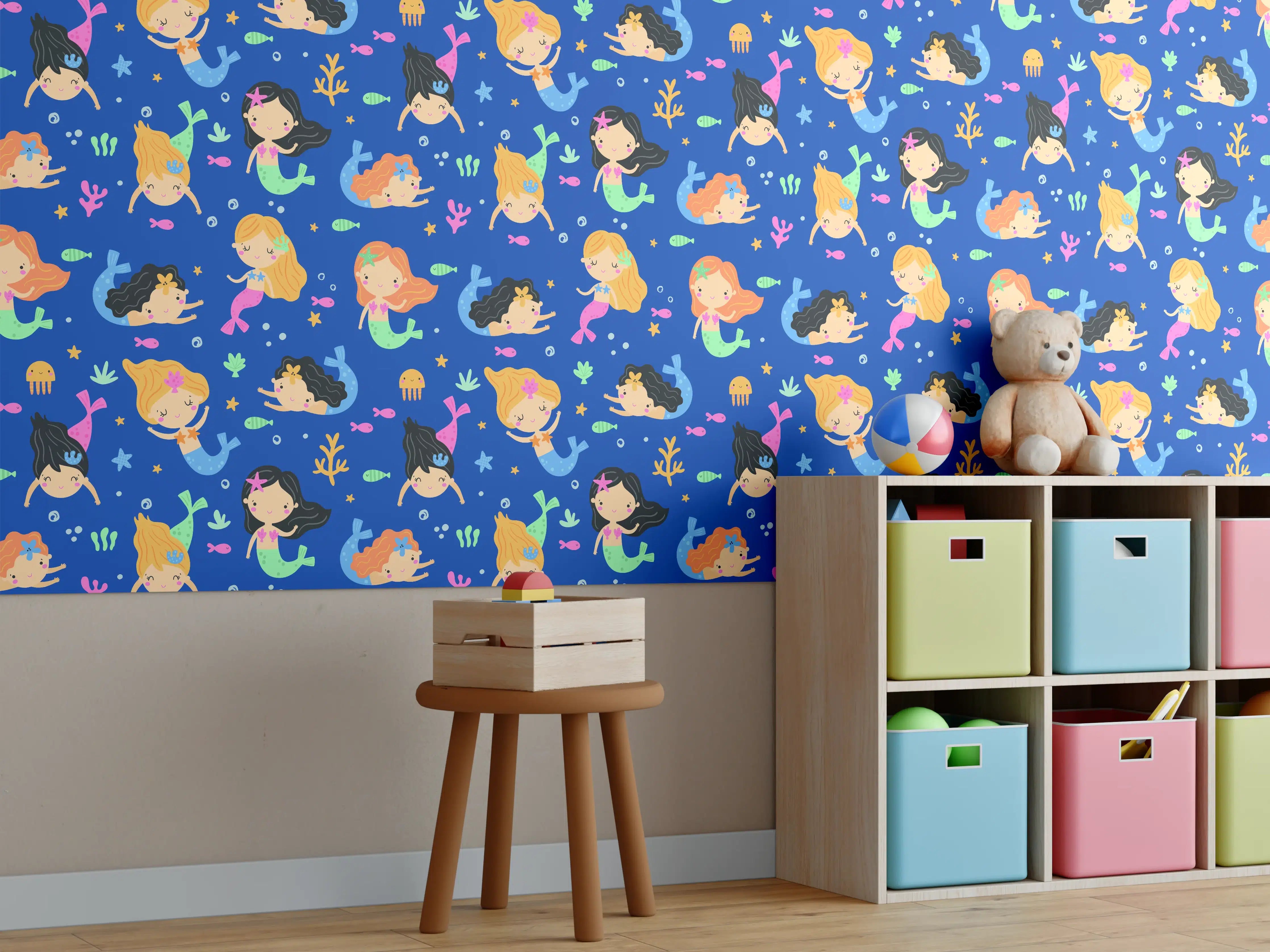 Kinderzimmer Wandgestaltung - Bunte Unterwasserwelt mit Meeresbewohnern