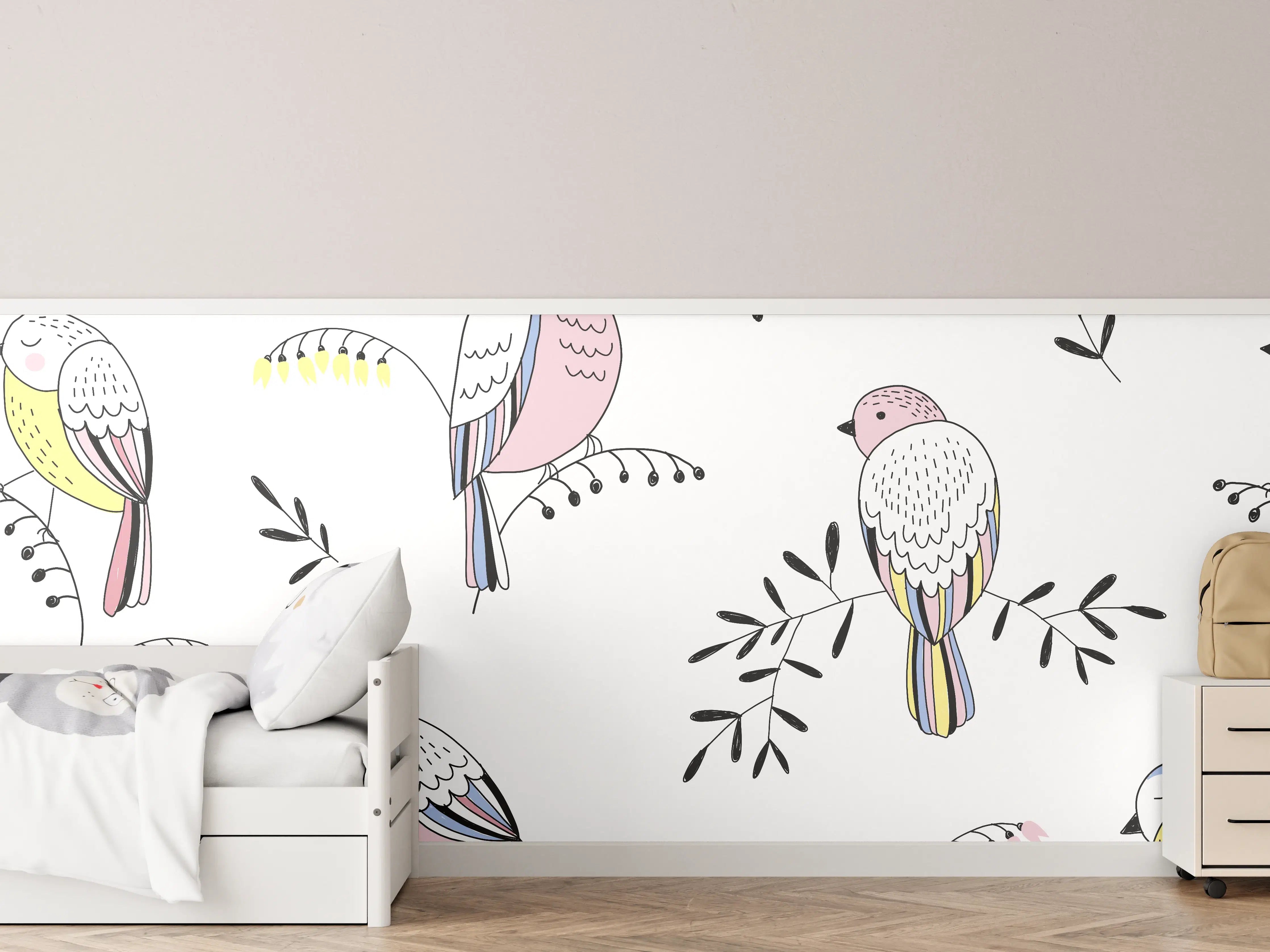 Kinderzimmer Wandgestaltung - Bunte Vögel Muster Illustration