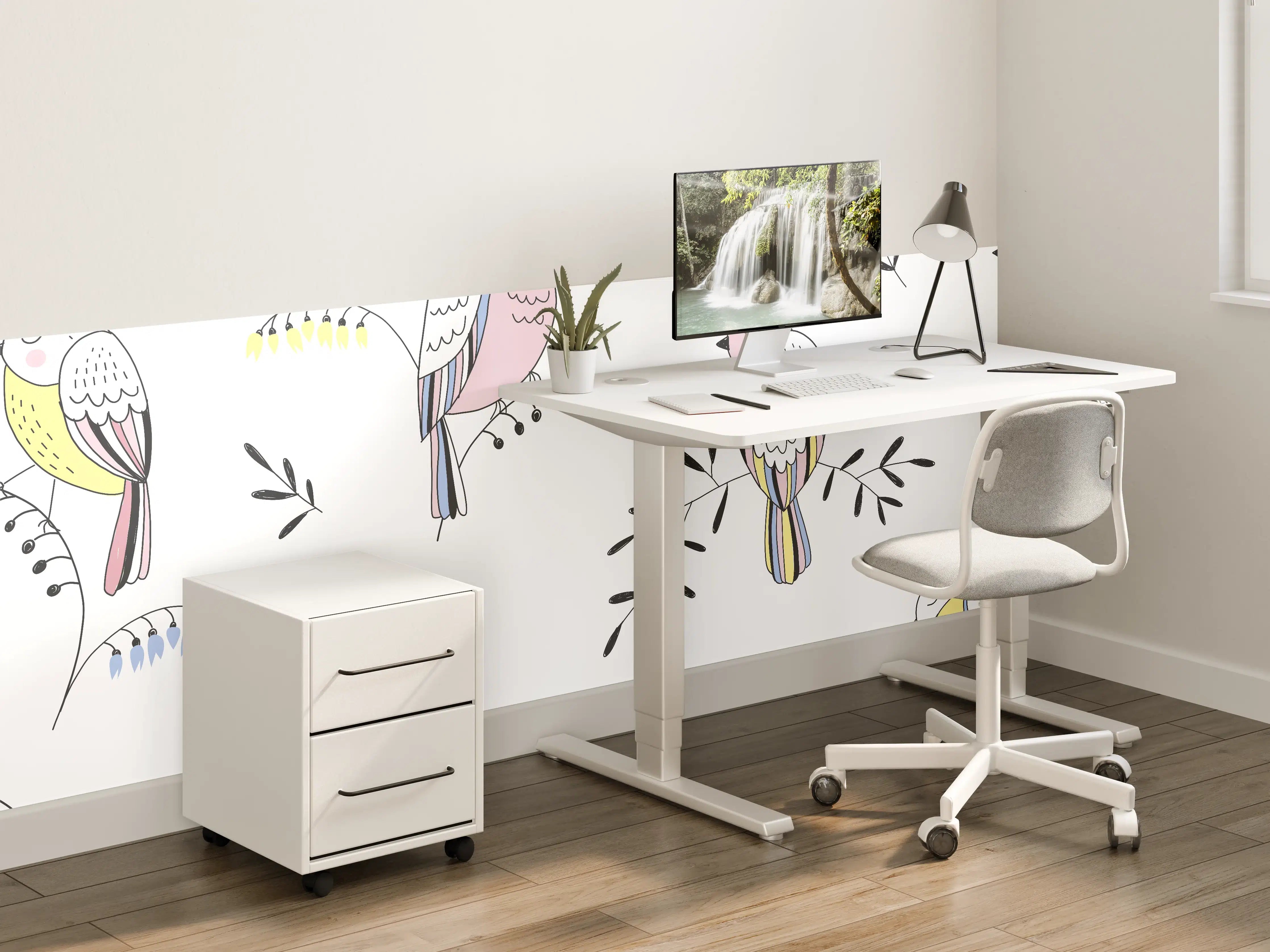 Kinderzimmer Wandgestaltung - Bunte Vögel Muster Illustration