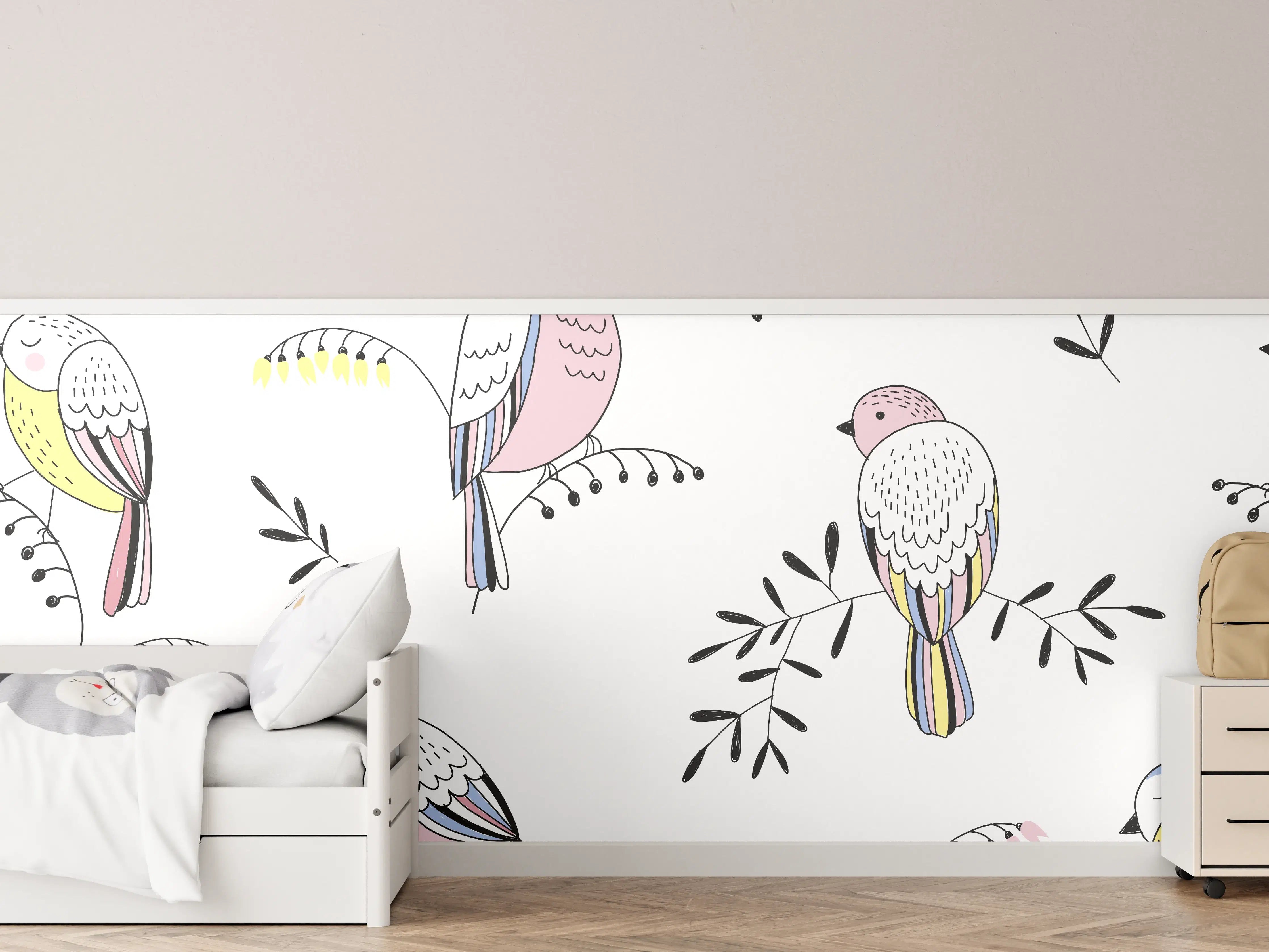 Kinderzimmer Wandgestaltung - Bunte Vogel-Muster Illustration