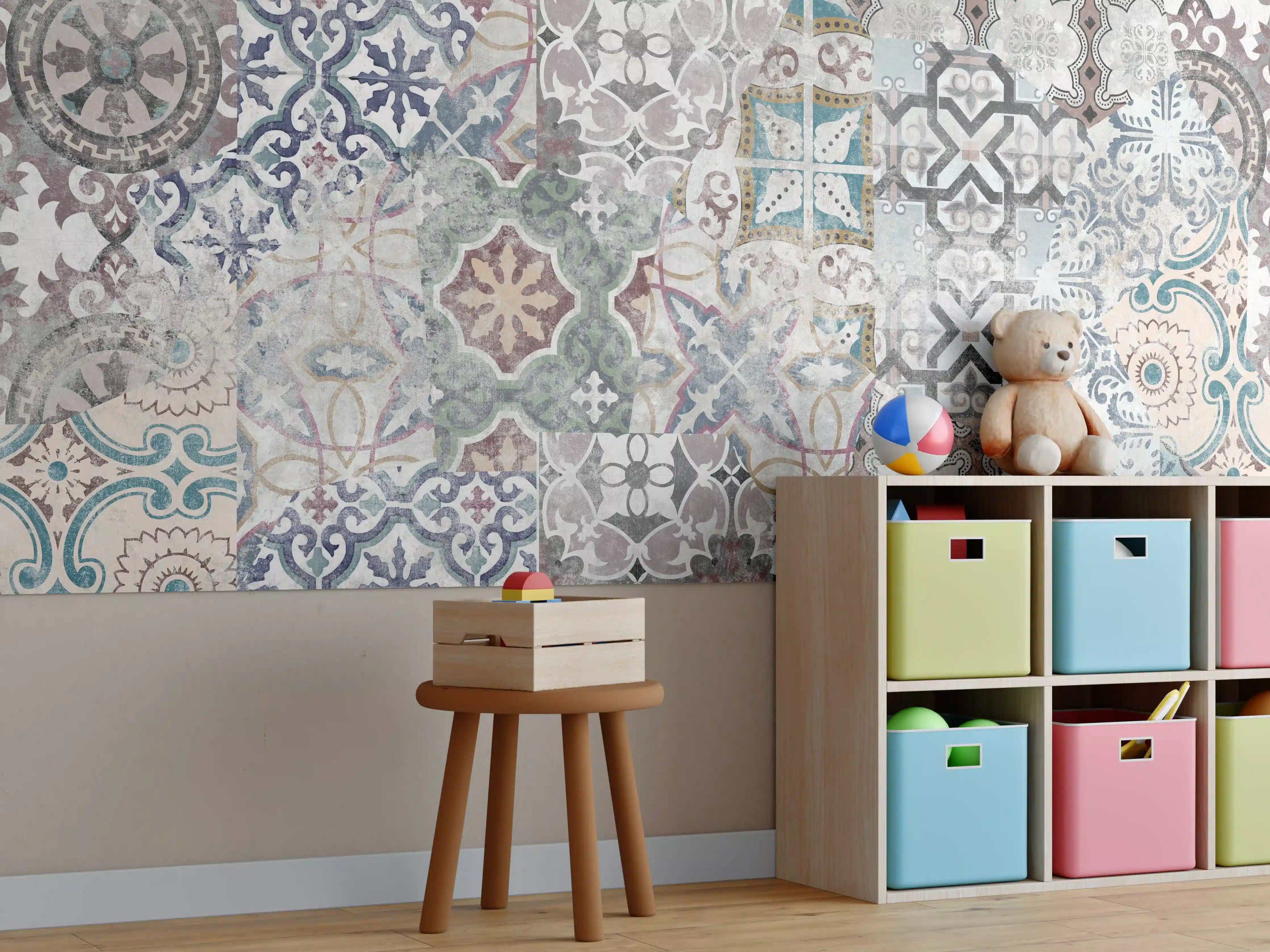 Kinderzimmer Wandgestaltung - Bunte alte Retro-Wand Fliesen