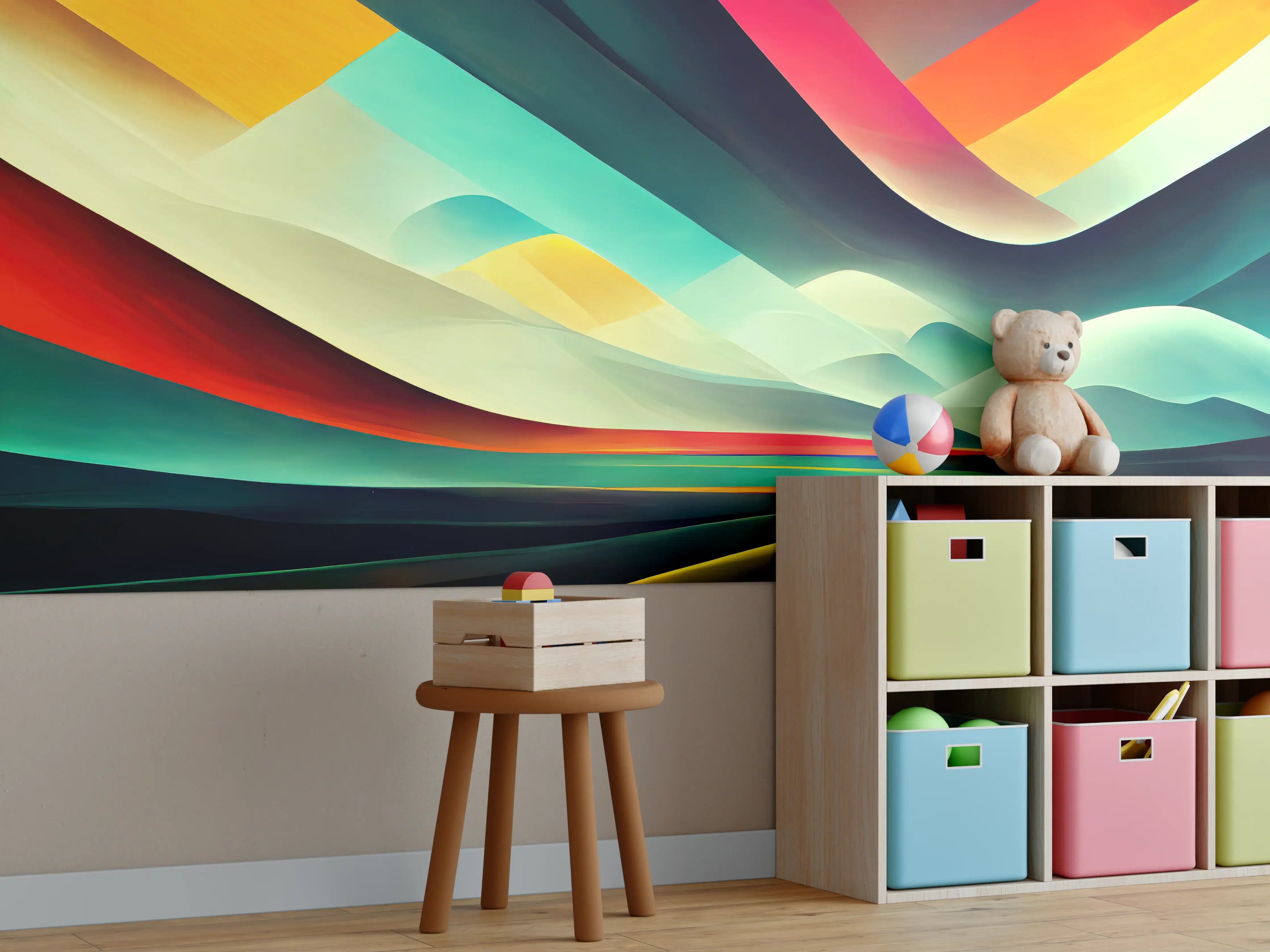 Kinderzimmer Wandgestaltung - Bunte dynamische Linien Textur