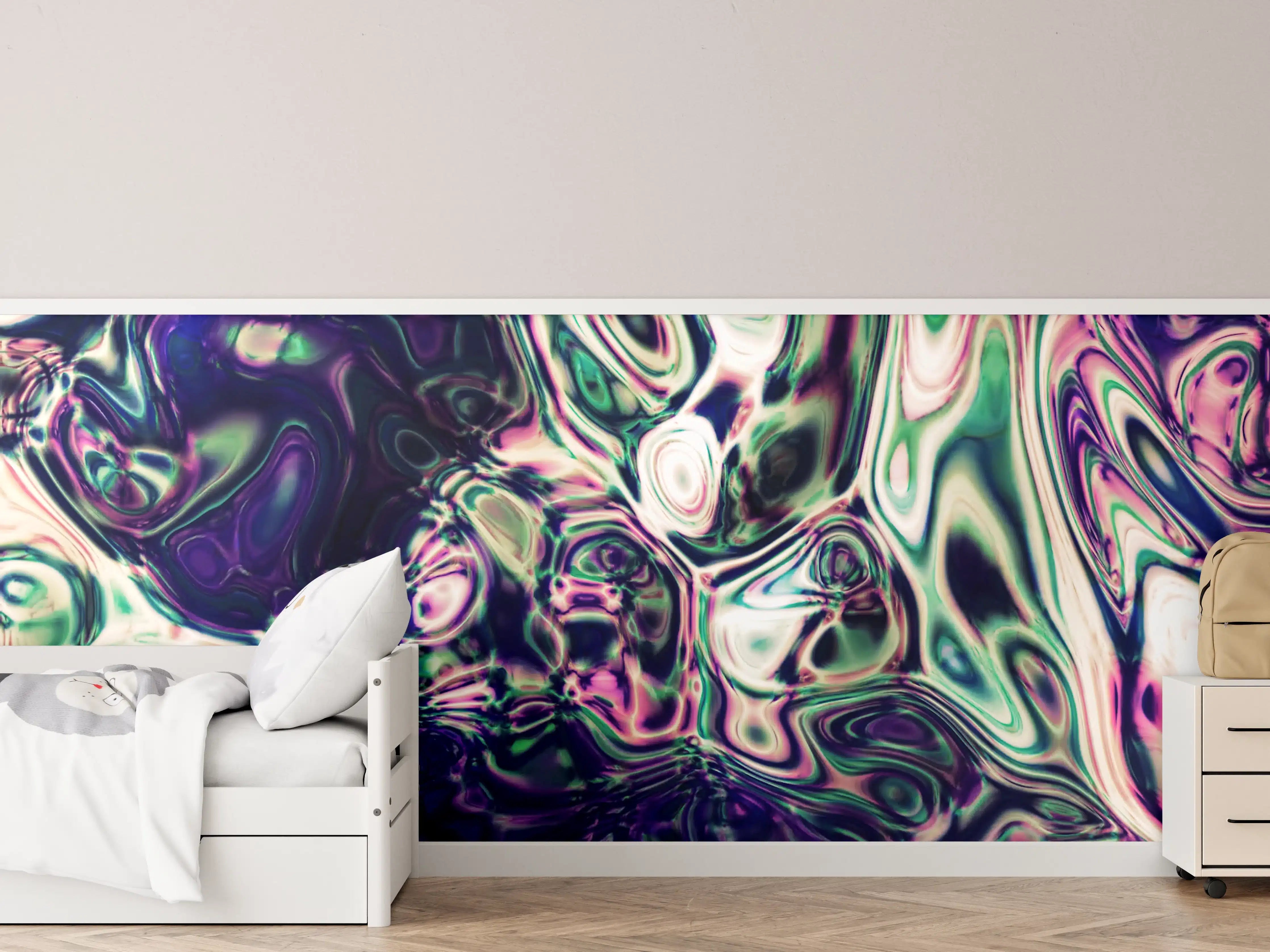 Kinderzimmer Wandgestaltung - Bunte, abstrakte Digitalkunst mit fließenden Mustern