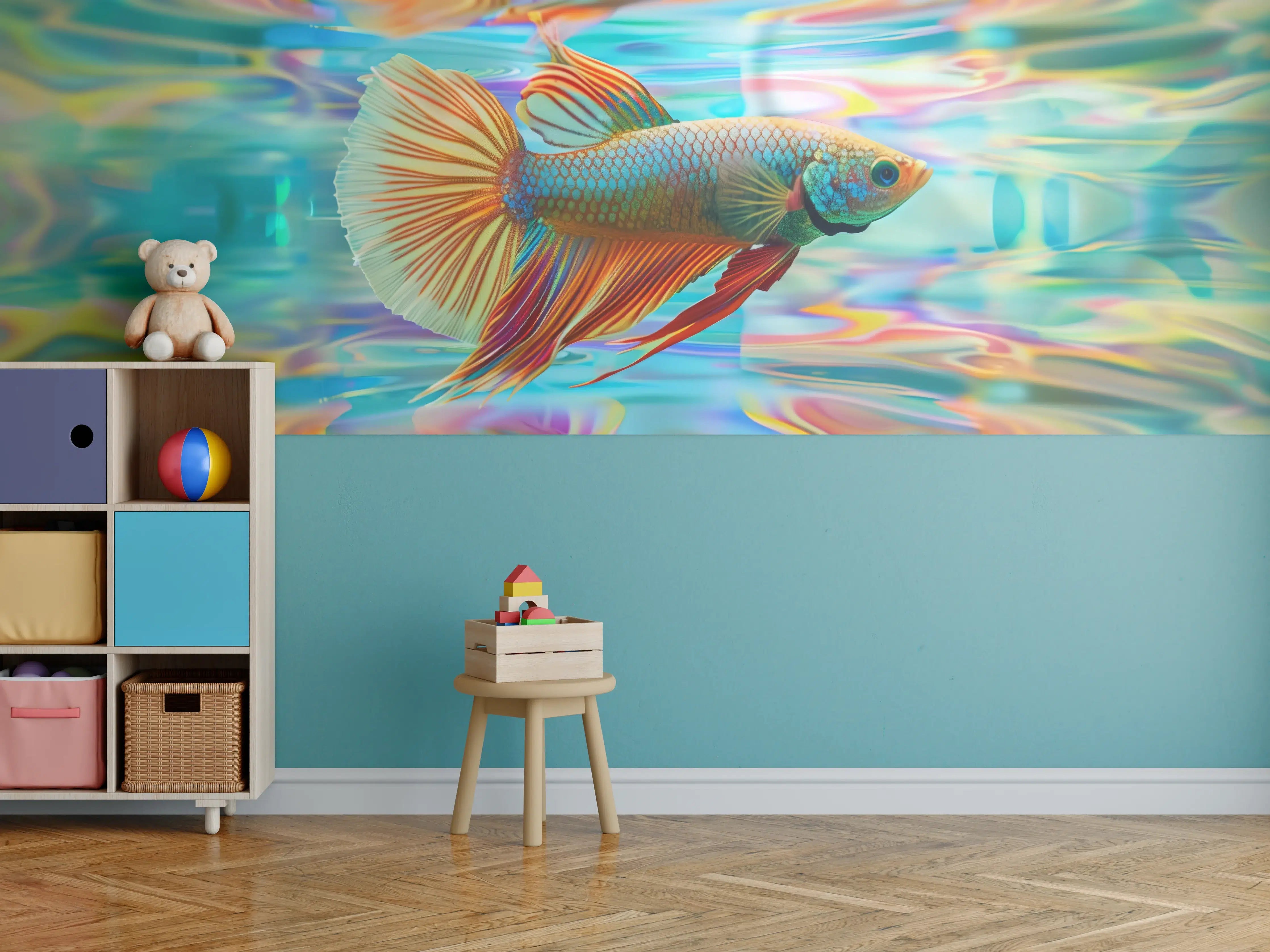 Kinderzimmer Wandgestaltung - Bunter Betta-Fisch Türkis-Orange