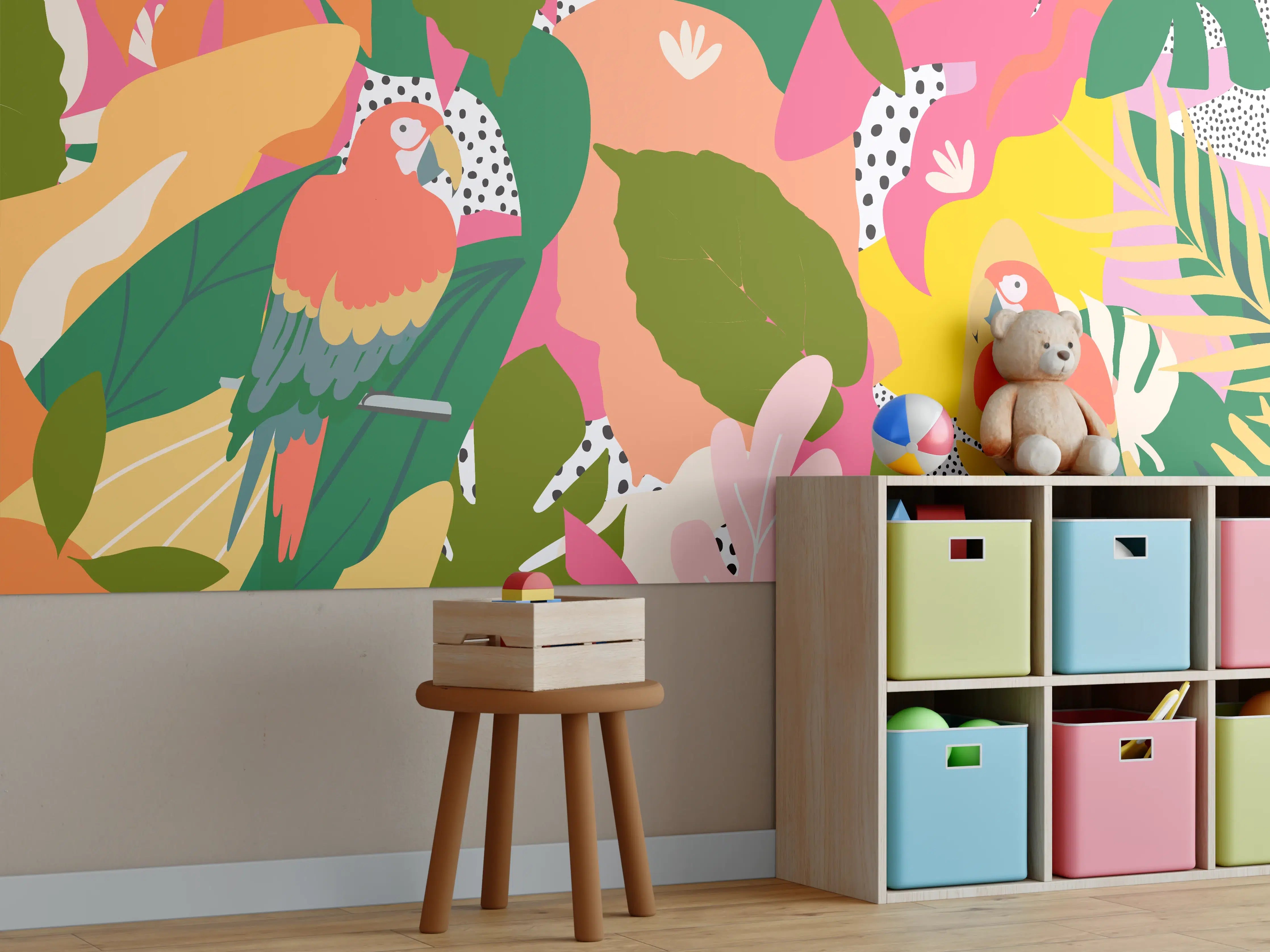 Kinderzimmer Wandgestaltung - Bunter Dschungel Papagei