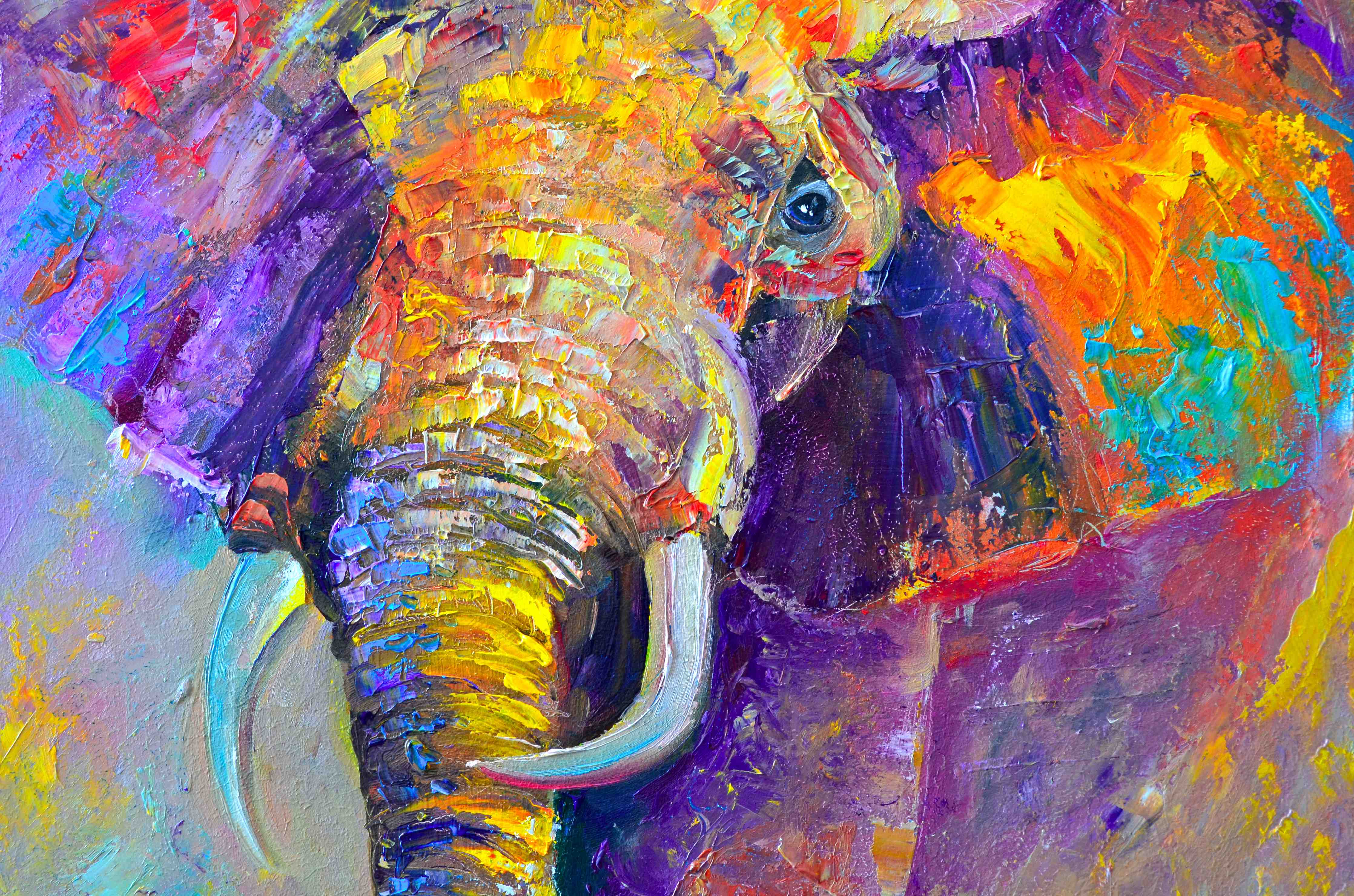 Kinderzimmer Wandgestaltung-Bunter Elefant - Ölgemälde