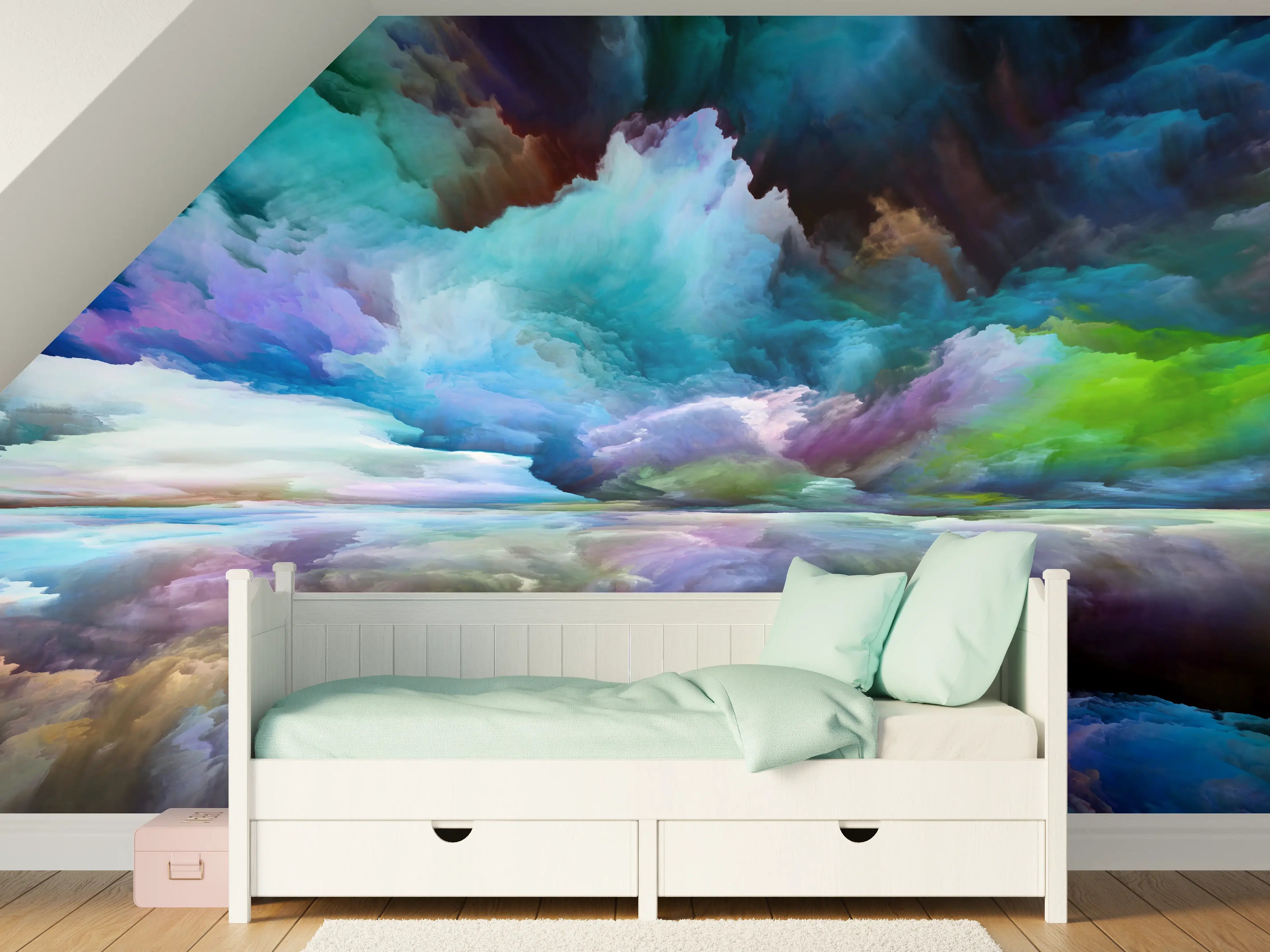 Kinderzimmer Wandgestaltung - Bunter Fantasy Himmel