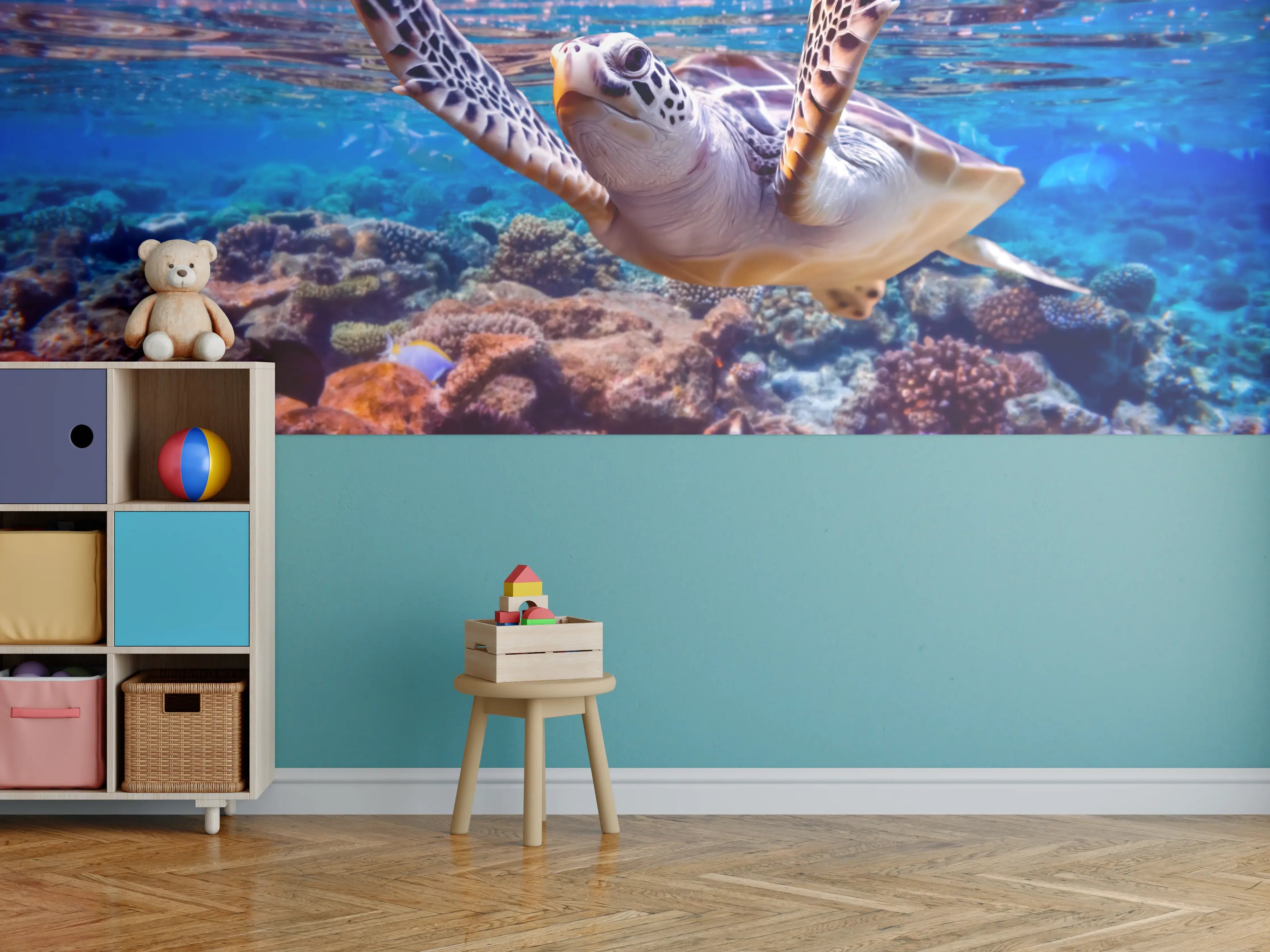 Kinderzimmer Wandgestaltung - Bunter Meeresschildkröte beim Tauchen