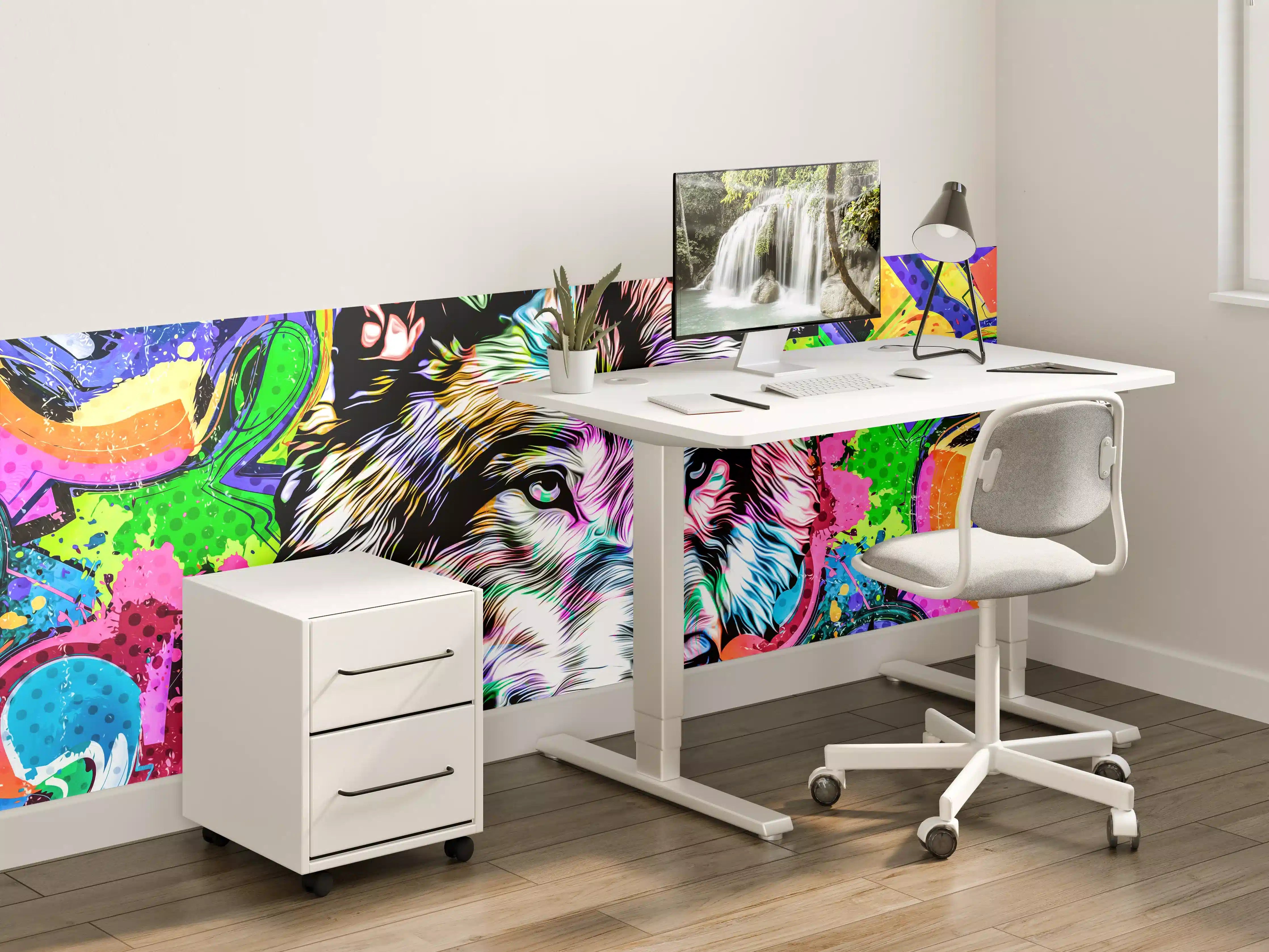 Kinderzimmer Wandgestaltung - Bunter Wolf im Graffiti-Stil