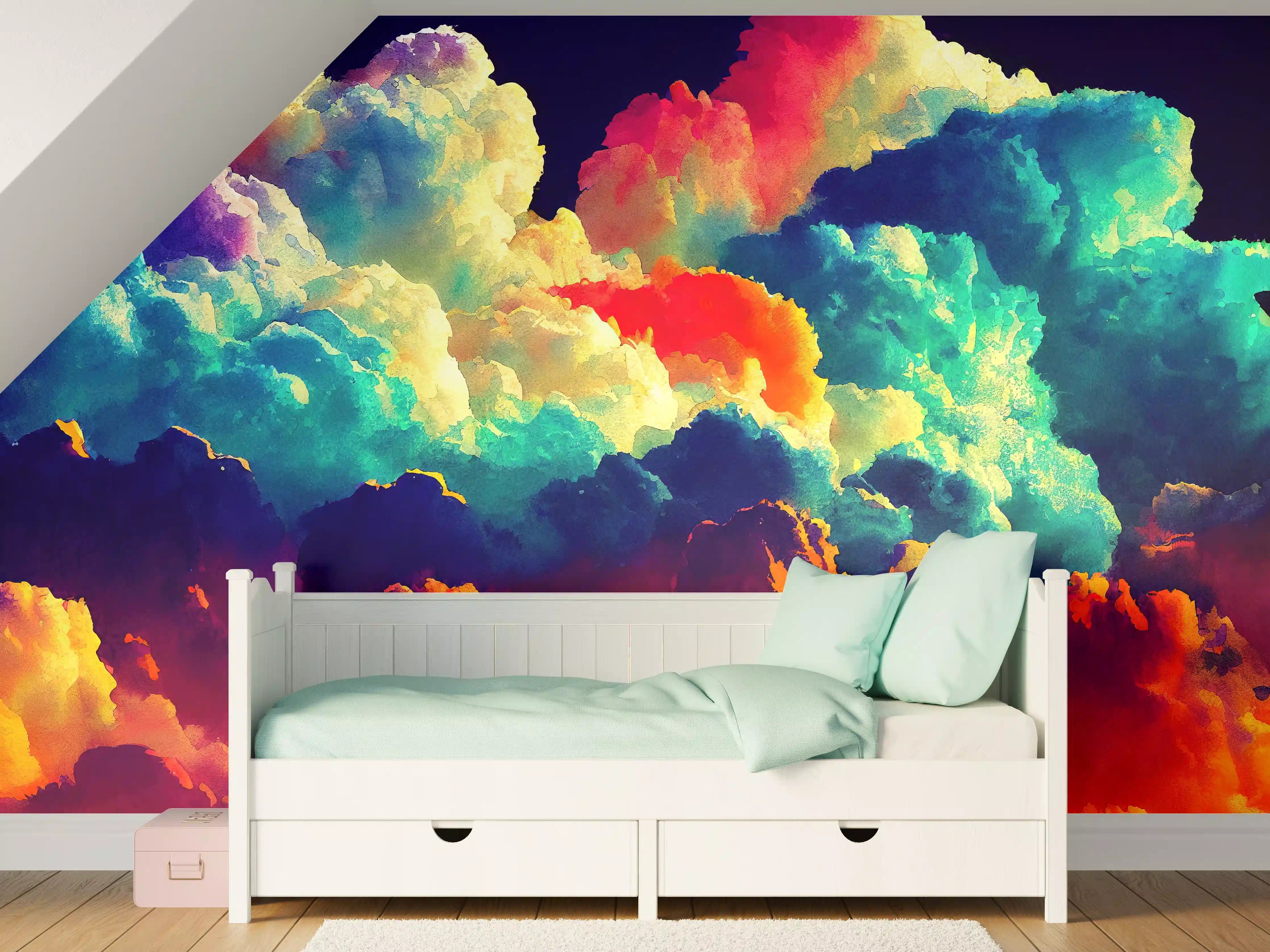 Kinderzimmer Wandgestaltung - Bunter Wolkenhimmel