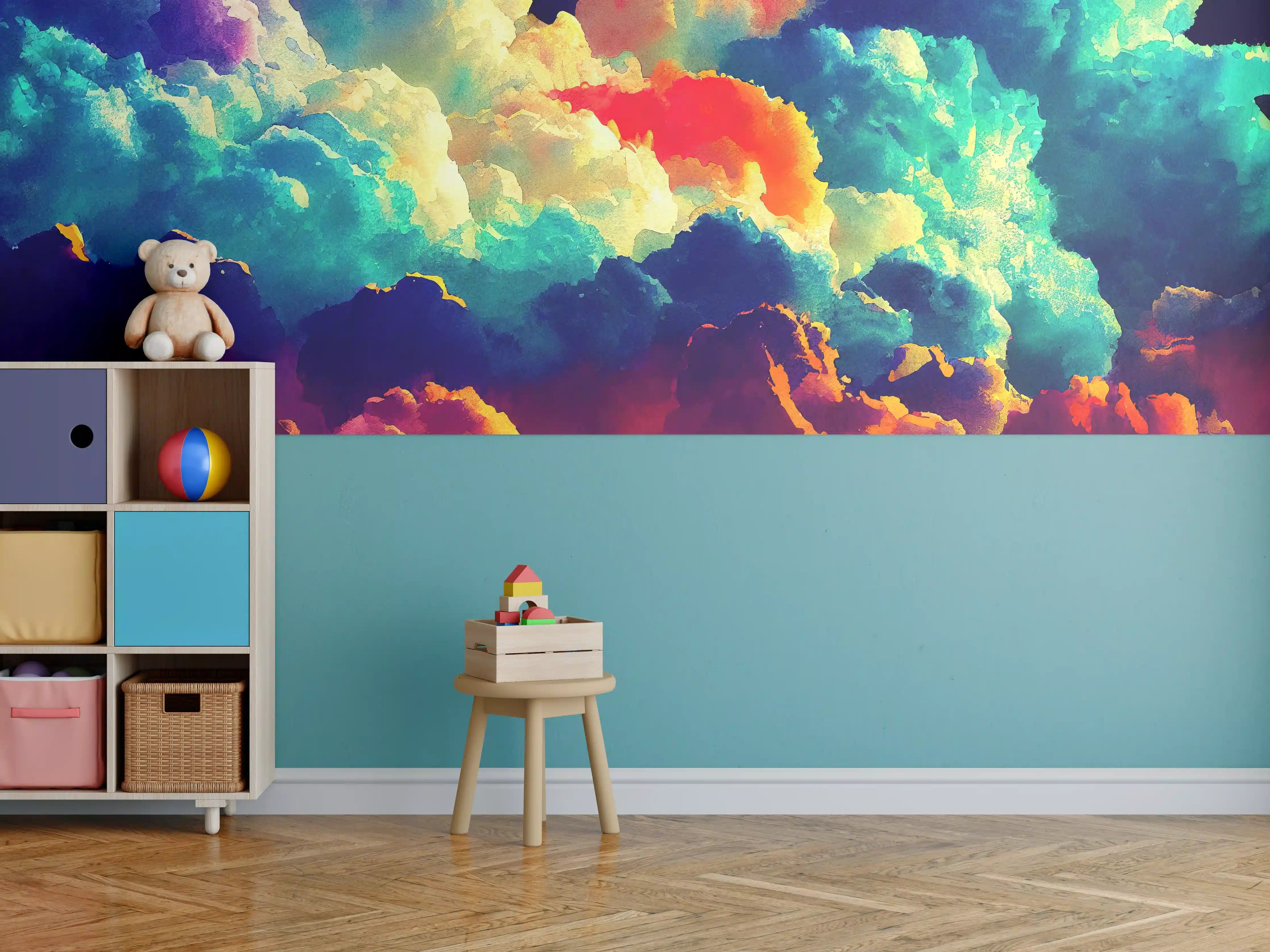 Kinderzimmer Wandgestaltung - Bunter Wolkenhimmel