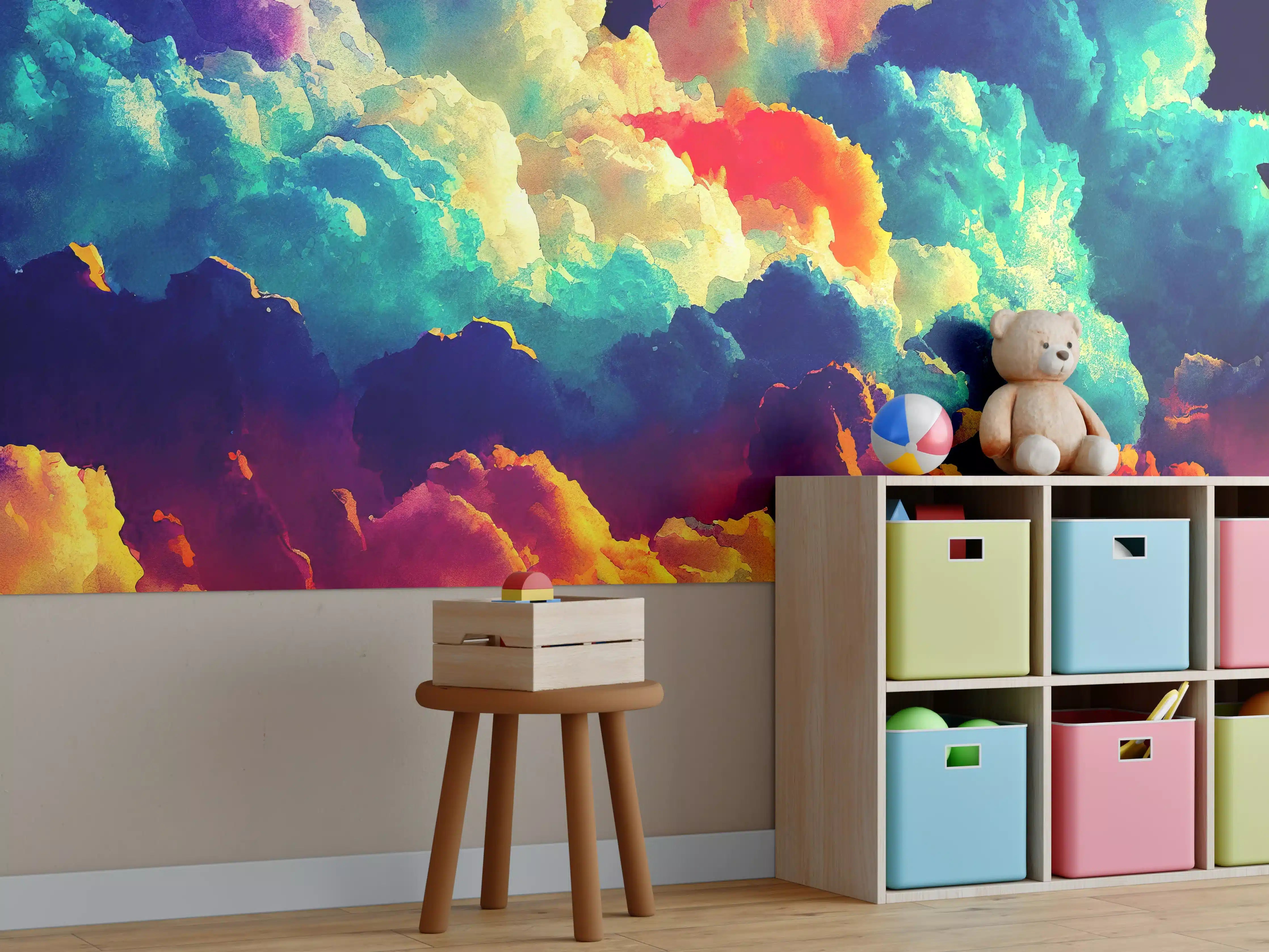 Kinderzimmer Wandgestaltung - Bunter Wolkenhimmel