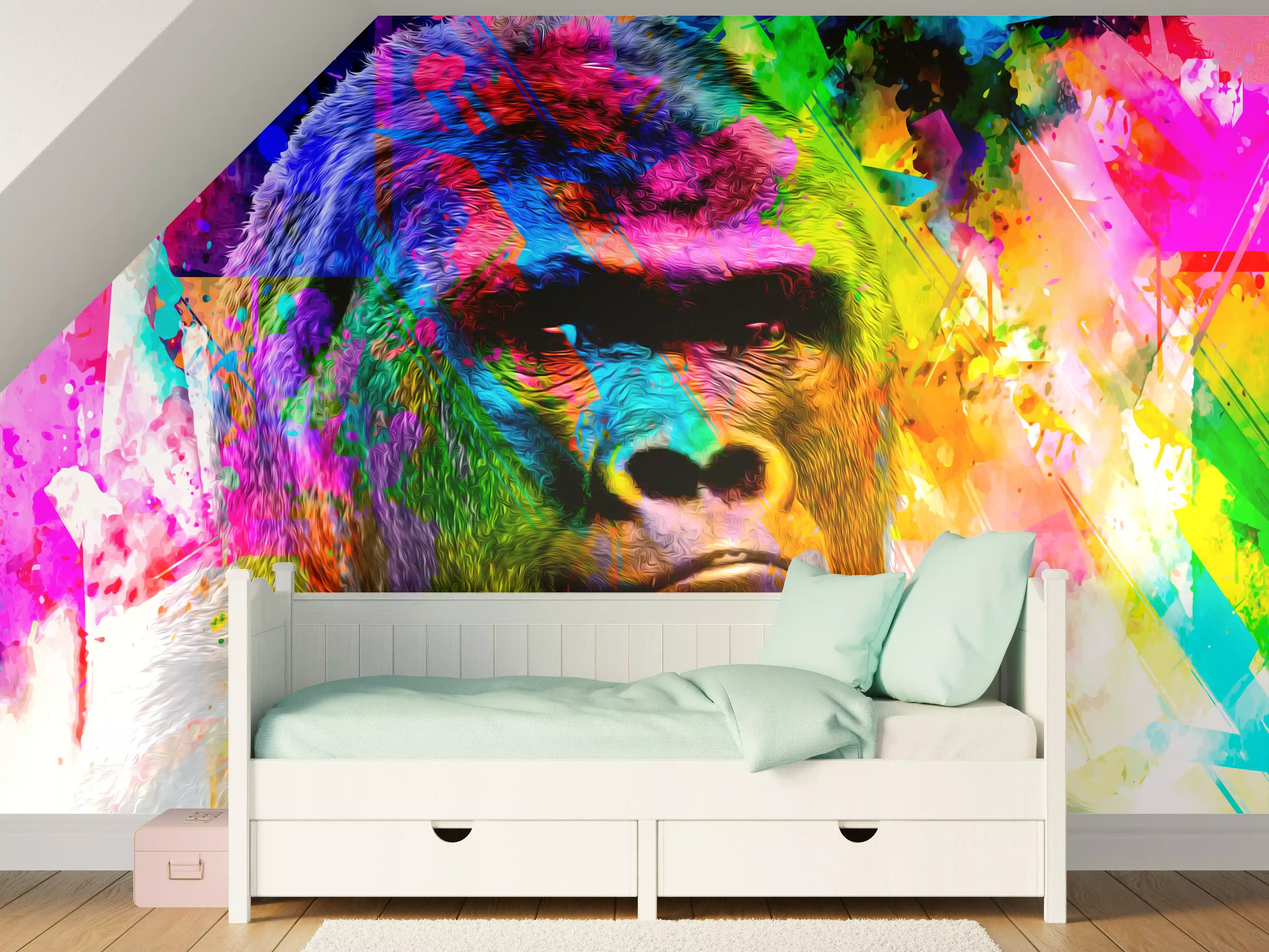 Kinderzimmer Wandgestaltung - Bunter abstrakter Gorillakopf
