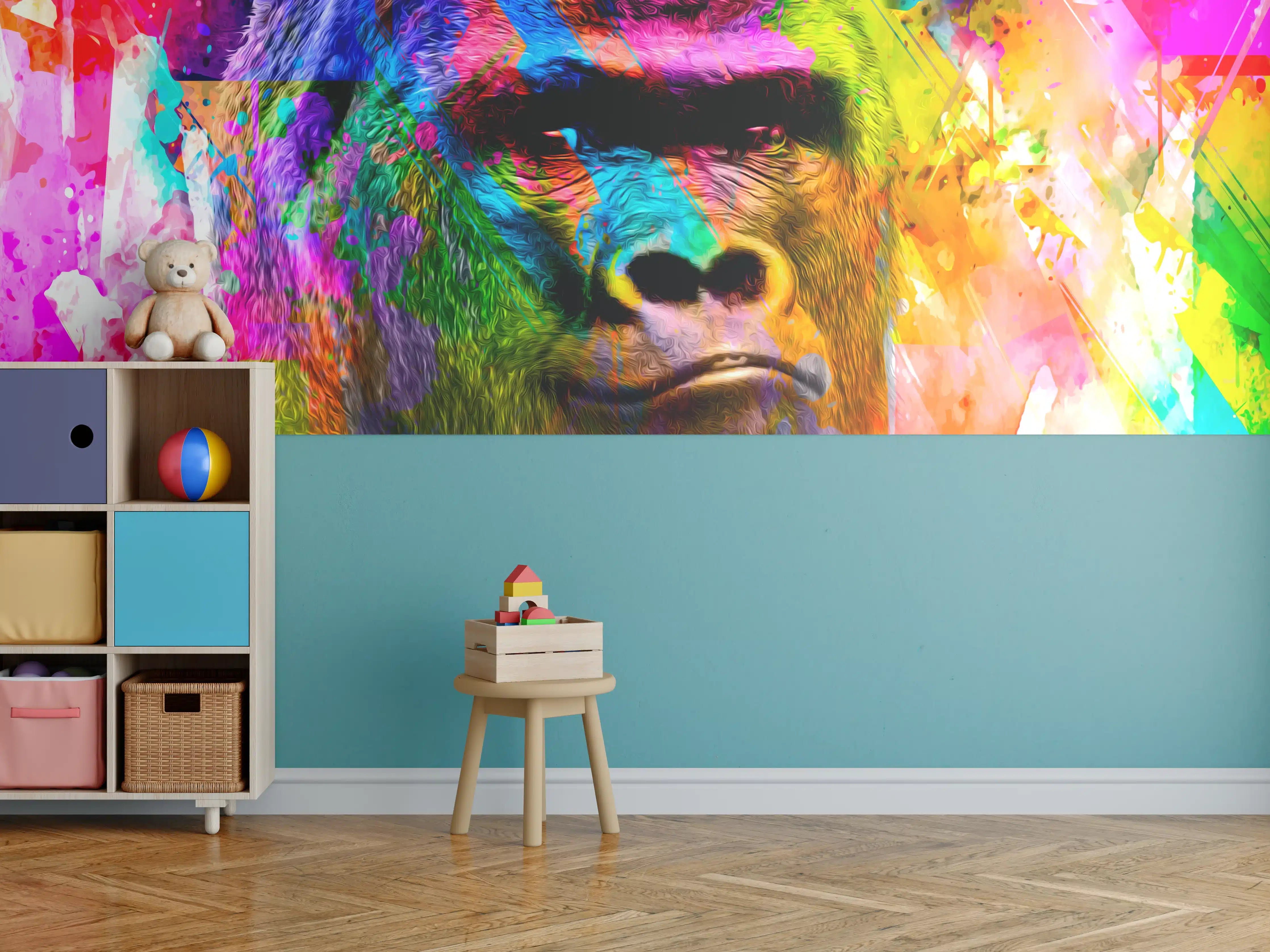Kinderzimmer Wandgestaltung - Bunter abstrakter Gorillakopf