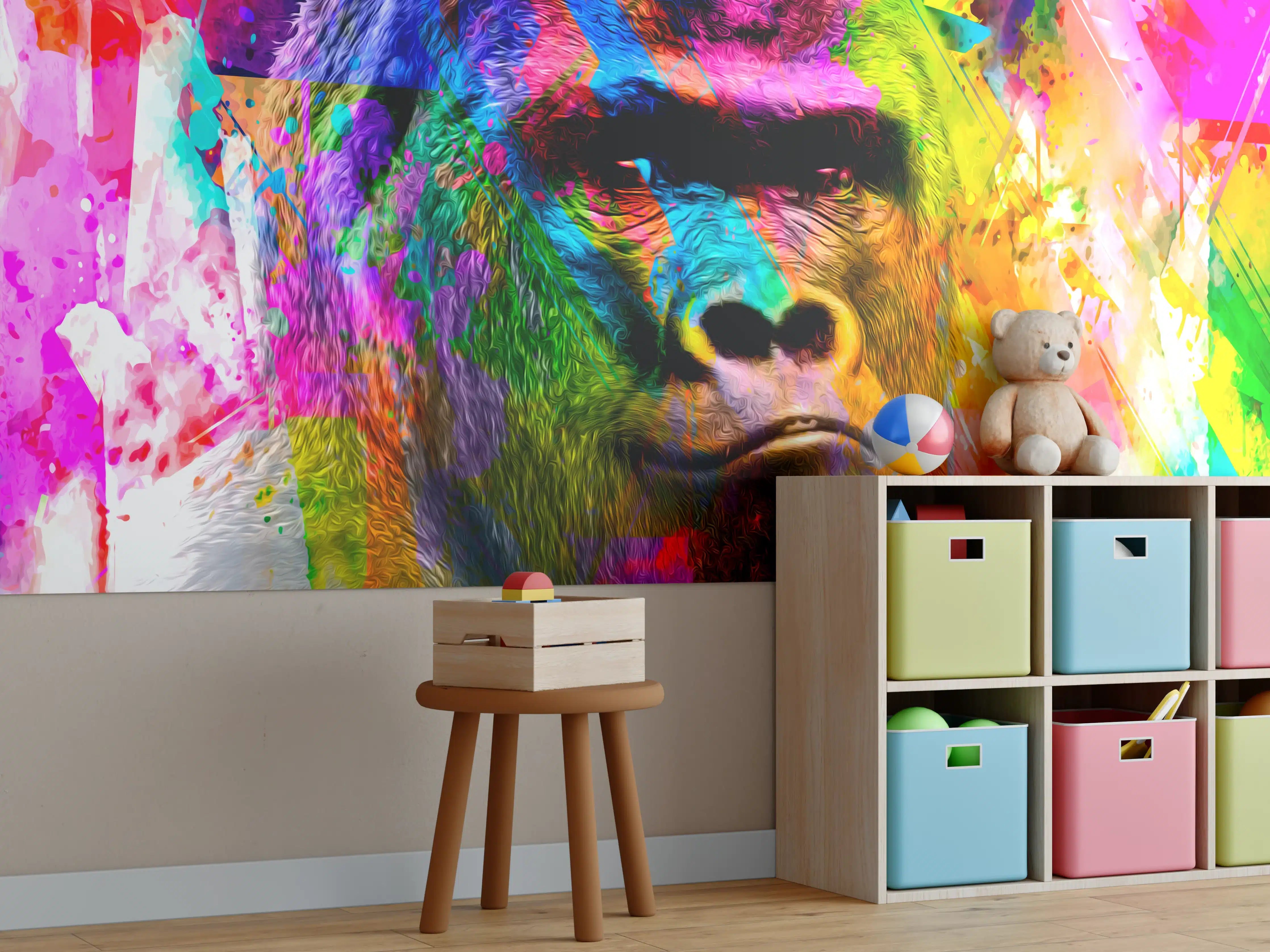 Kinderzimmer Wandgestaltung - Bunter abstrakter Gorillakopf