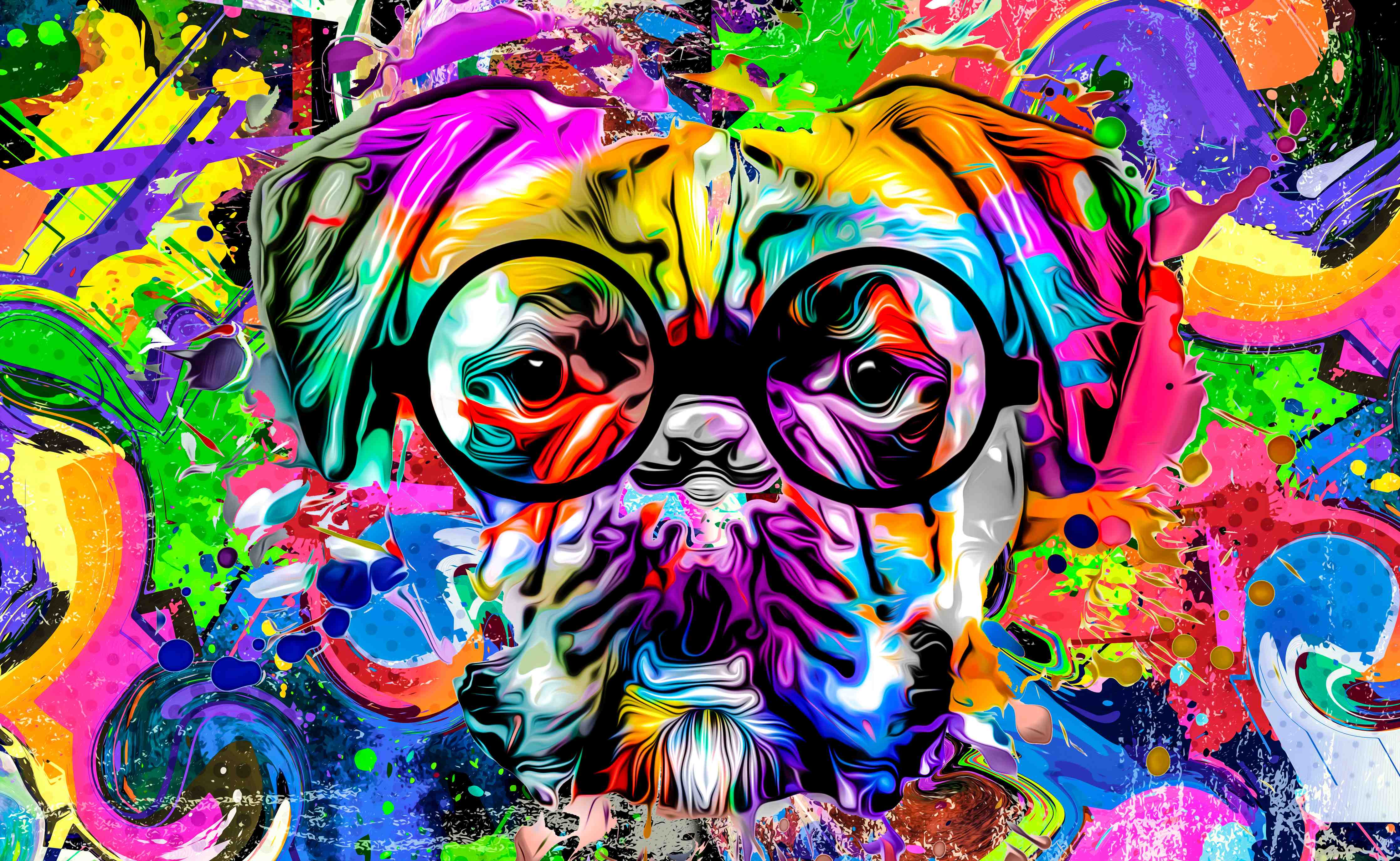 Kinderzimmer Wandgestaltung-Bunter abstrakter Hundekopf mit Brille