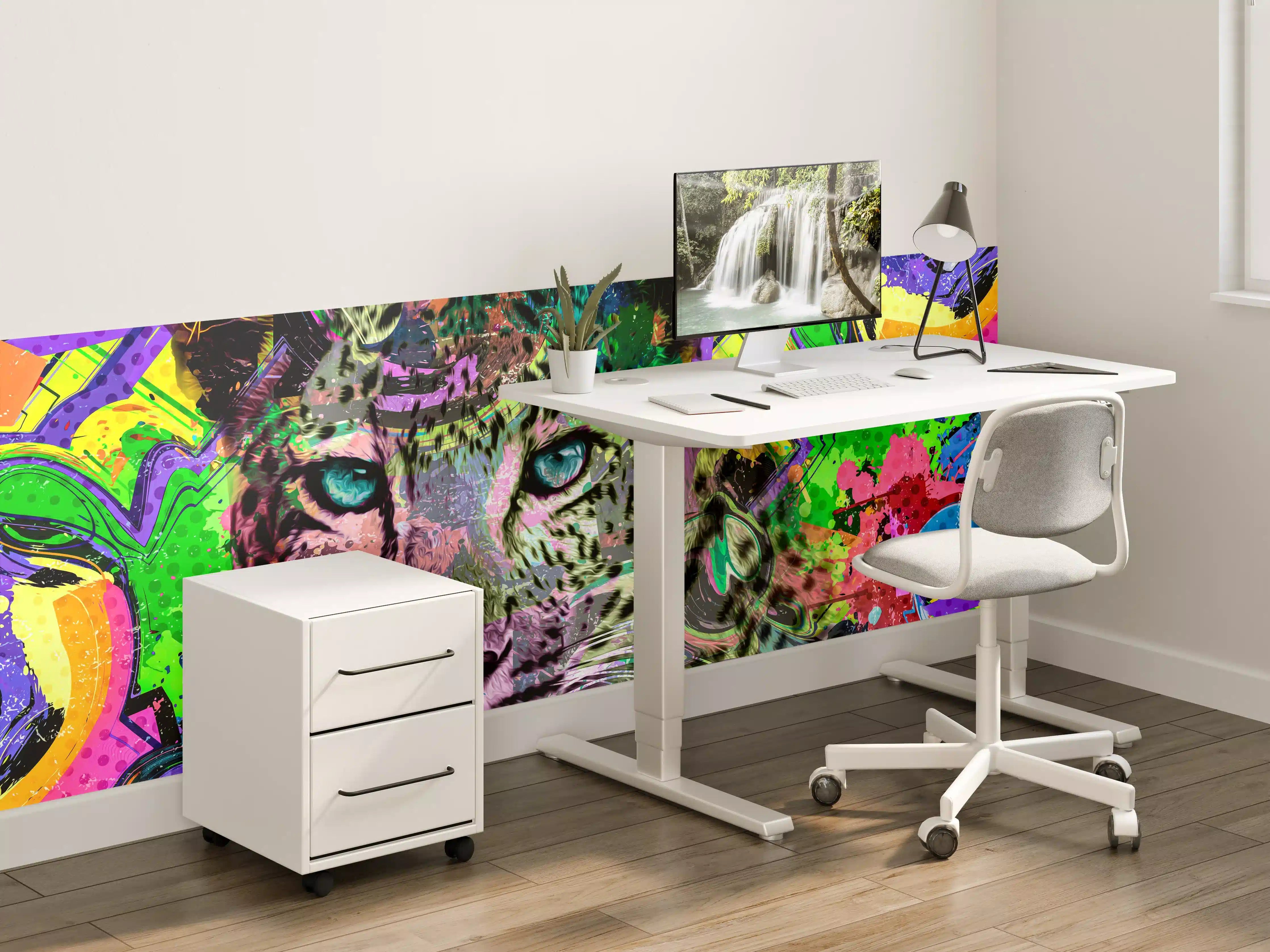 Kinderzimmer Wandgestaltung - Bunter abstrakter Leopardenkopf