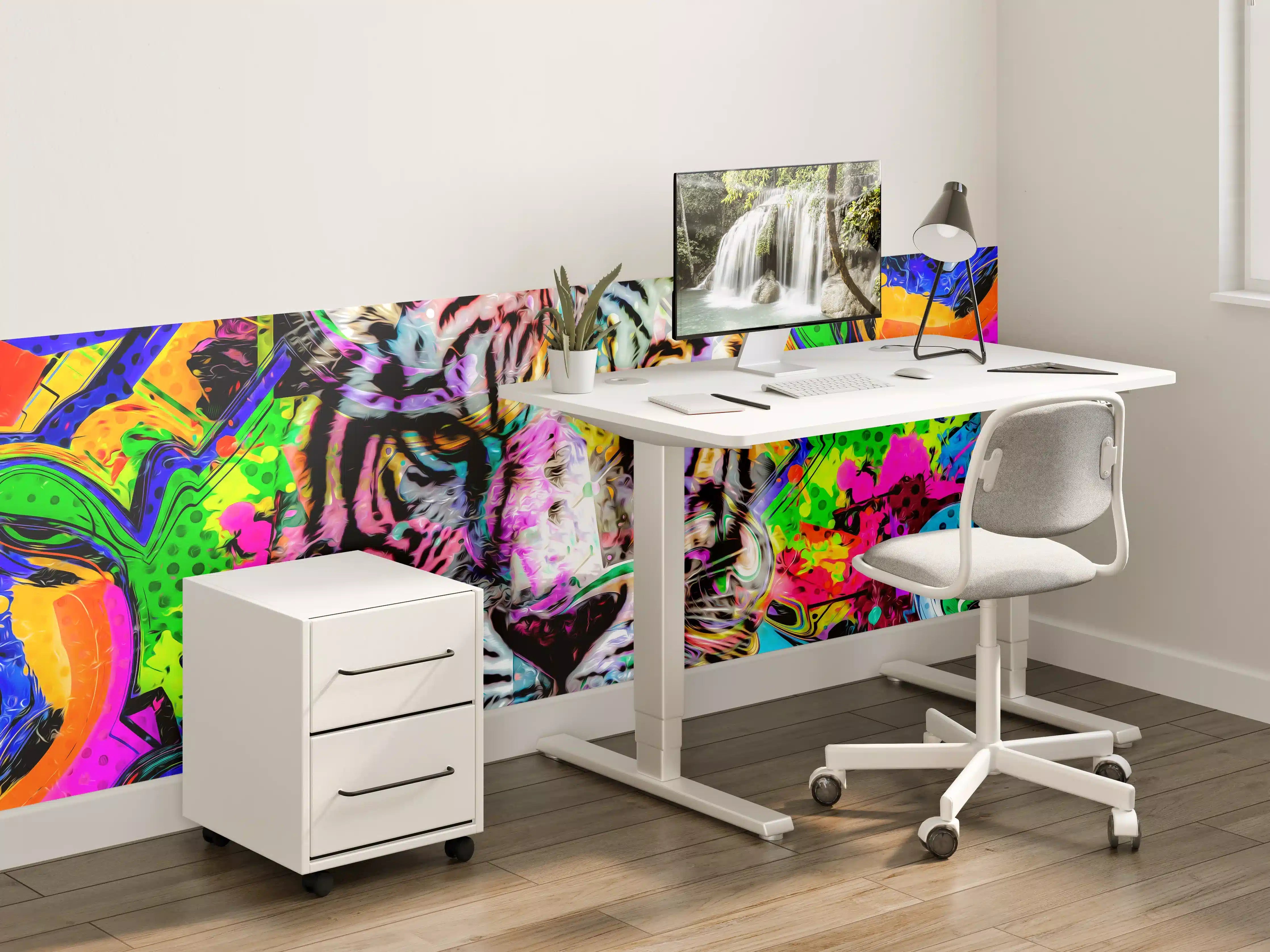 Kinderzimmer Wandgestaltung - Bunter abstrakter Tigerkopf