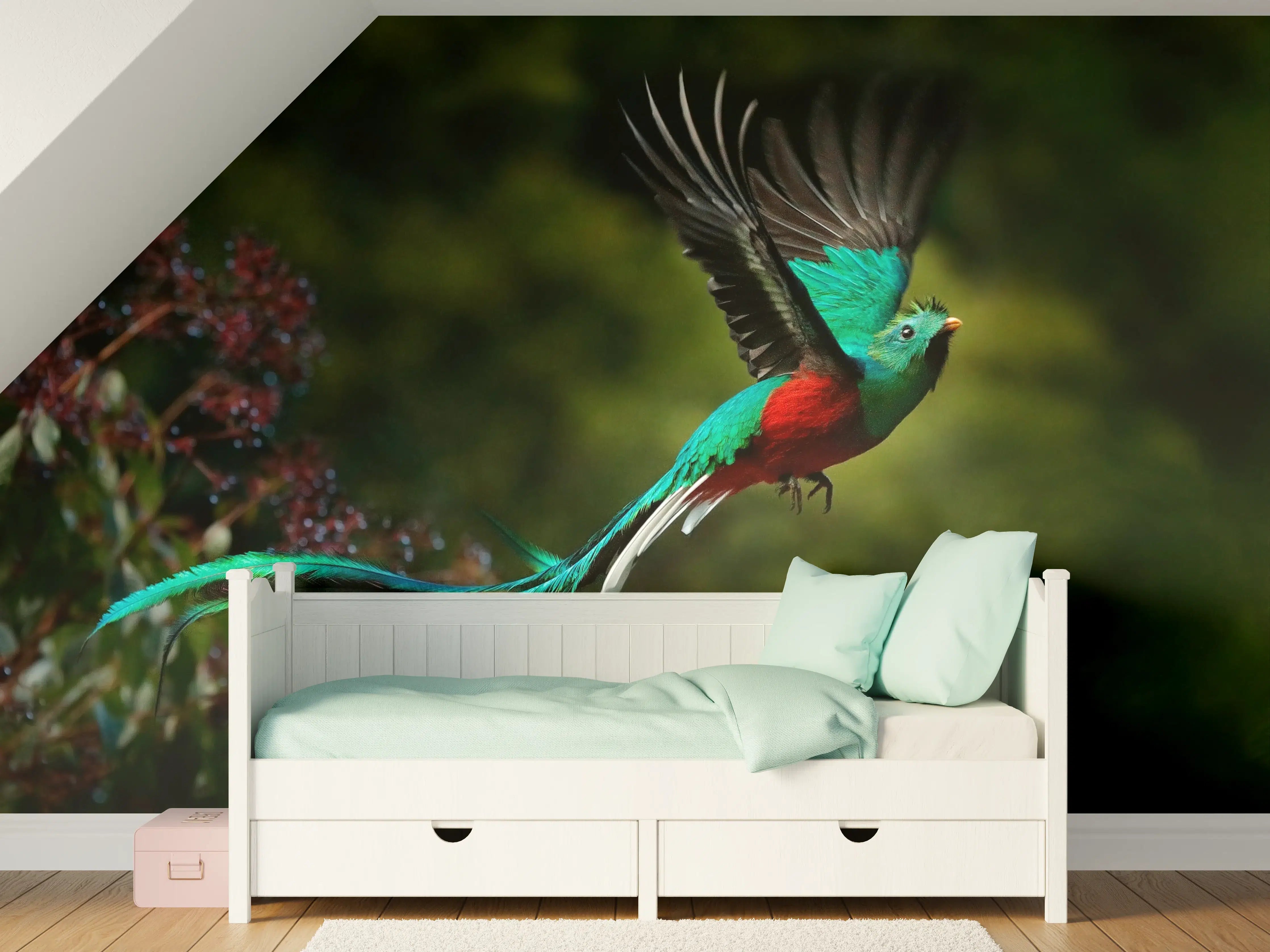 Kinderzimmer Wandgestaltung - Bunter exotischer Vogel im Flug