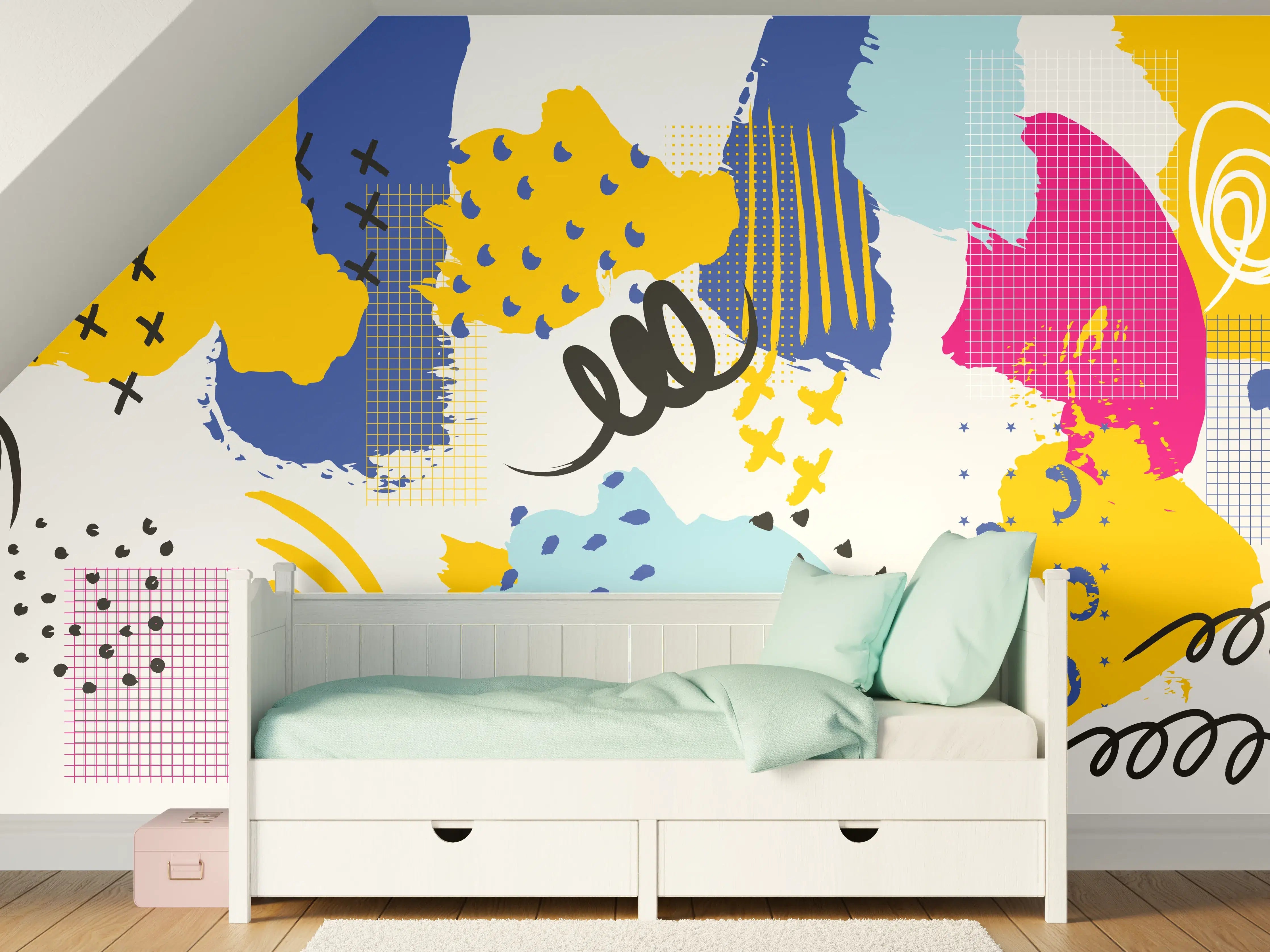 Kinderzimmer Wandgestaltung - Buntes Abstrakt-Muster Design