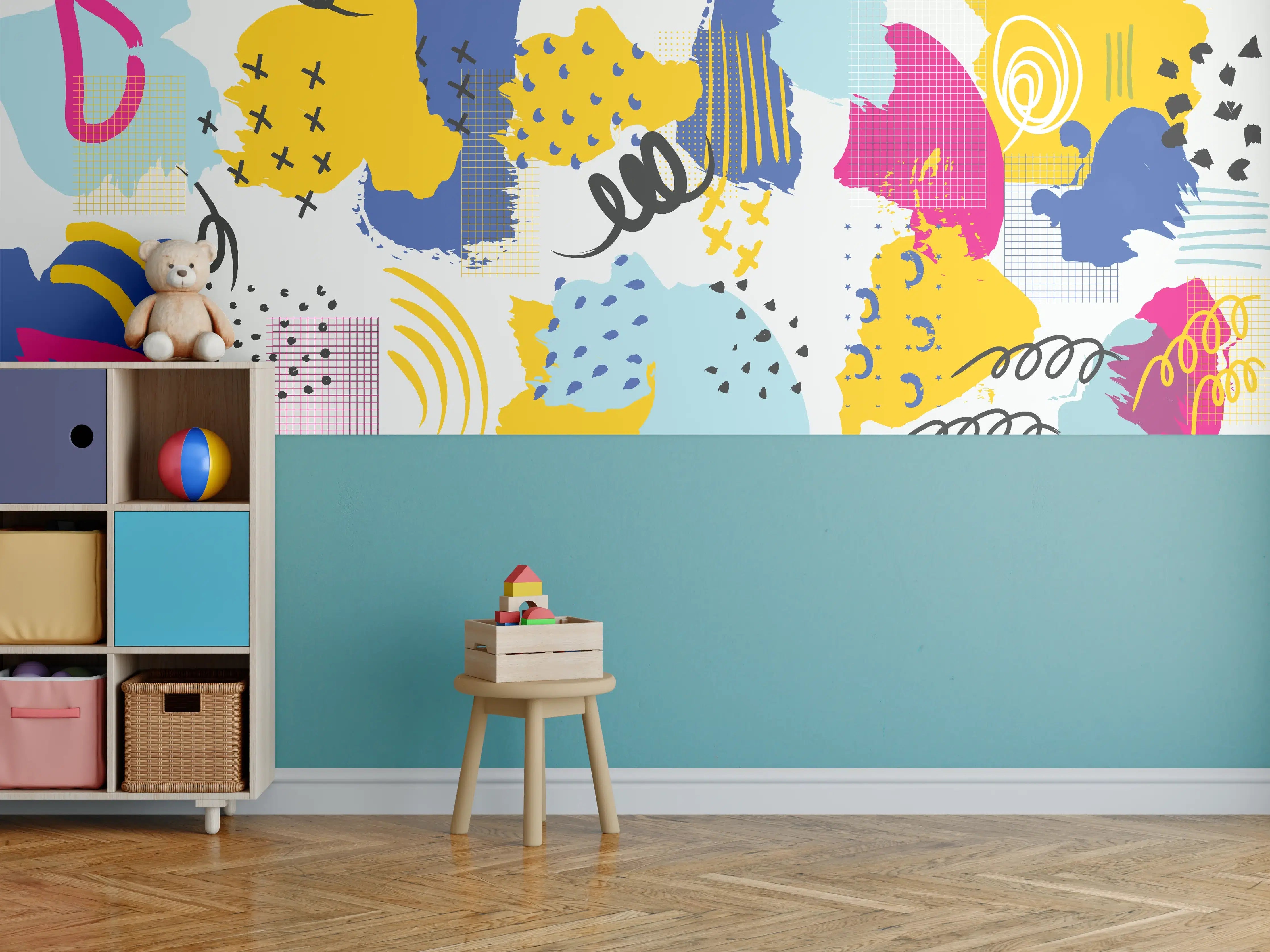 Kinderzimmer Wandgestaltung - Buntes Abstrakt-Muster Design