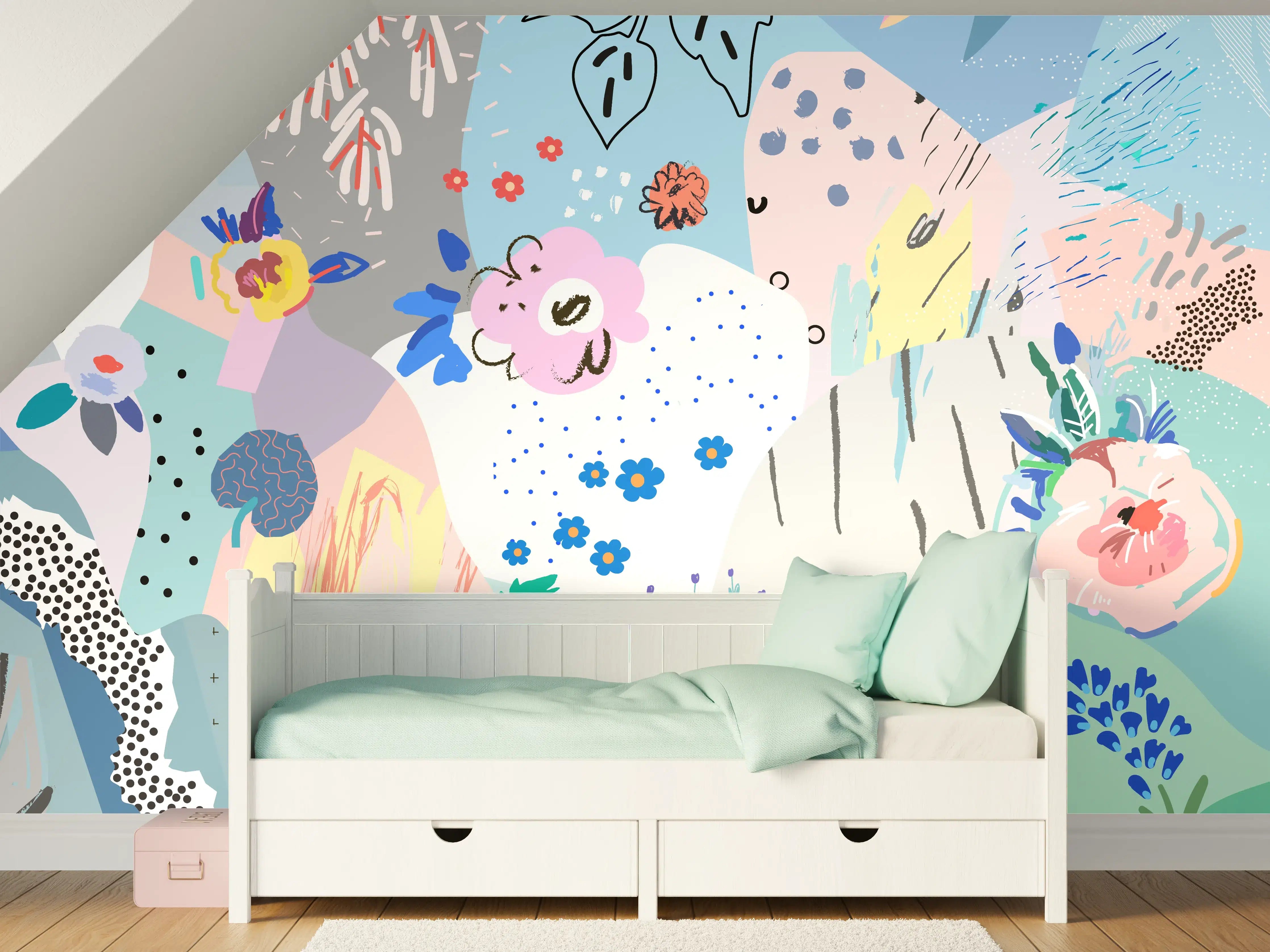 Kinderzimmer Wandgestaltung - Buntes Abstraktes Blumenmuster