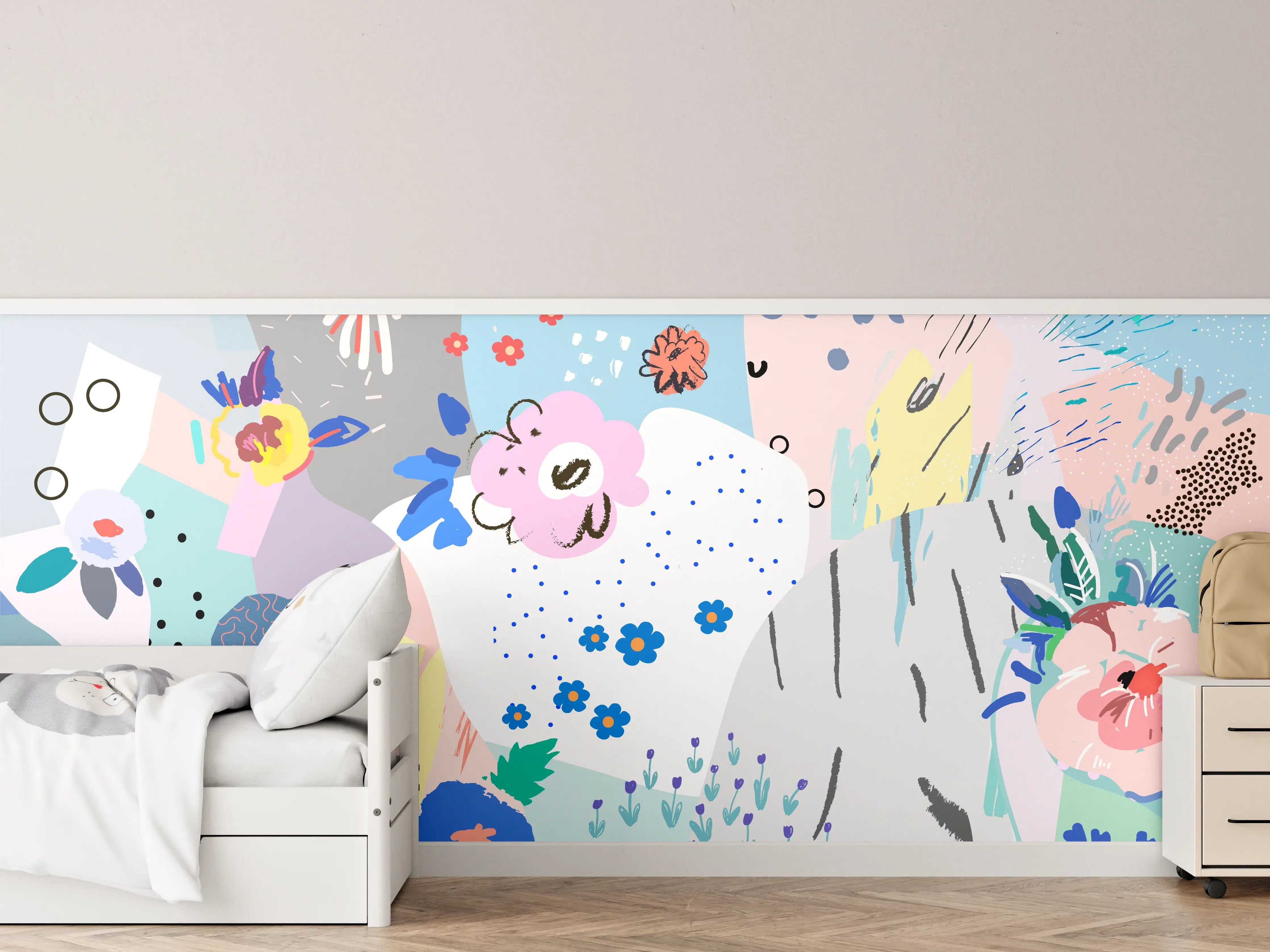 Kinderzimmer Wandgestaltung - Buntes Abstraktes Blumenmuster