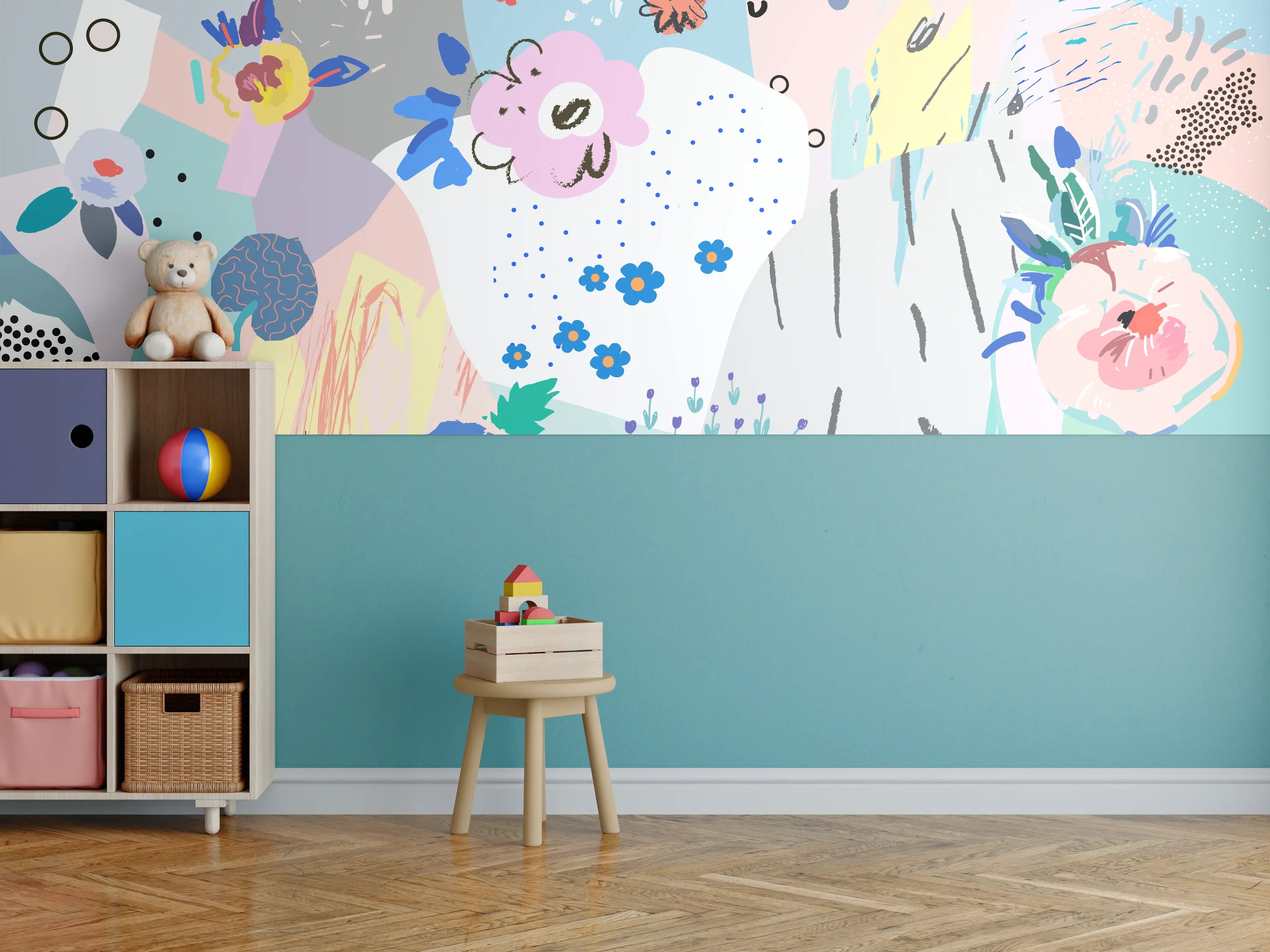 Kinderzimmer Wandgestaltung - Buntes Abstraktes Blumenmuster