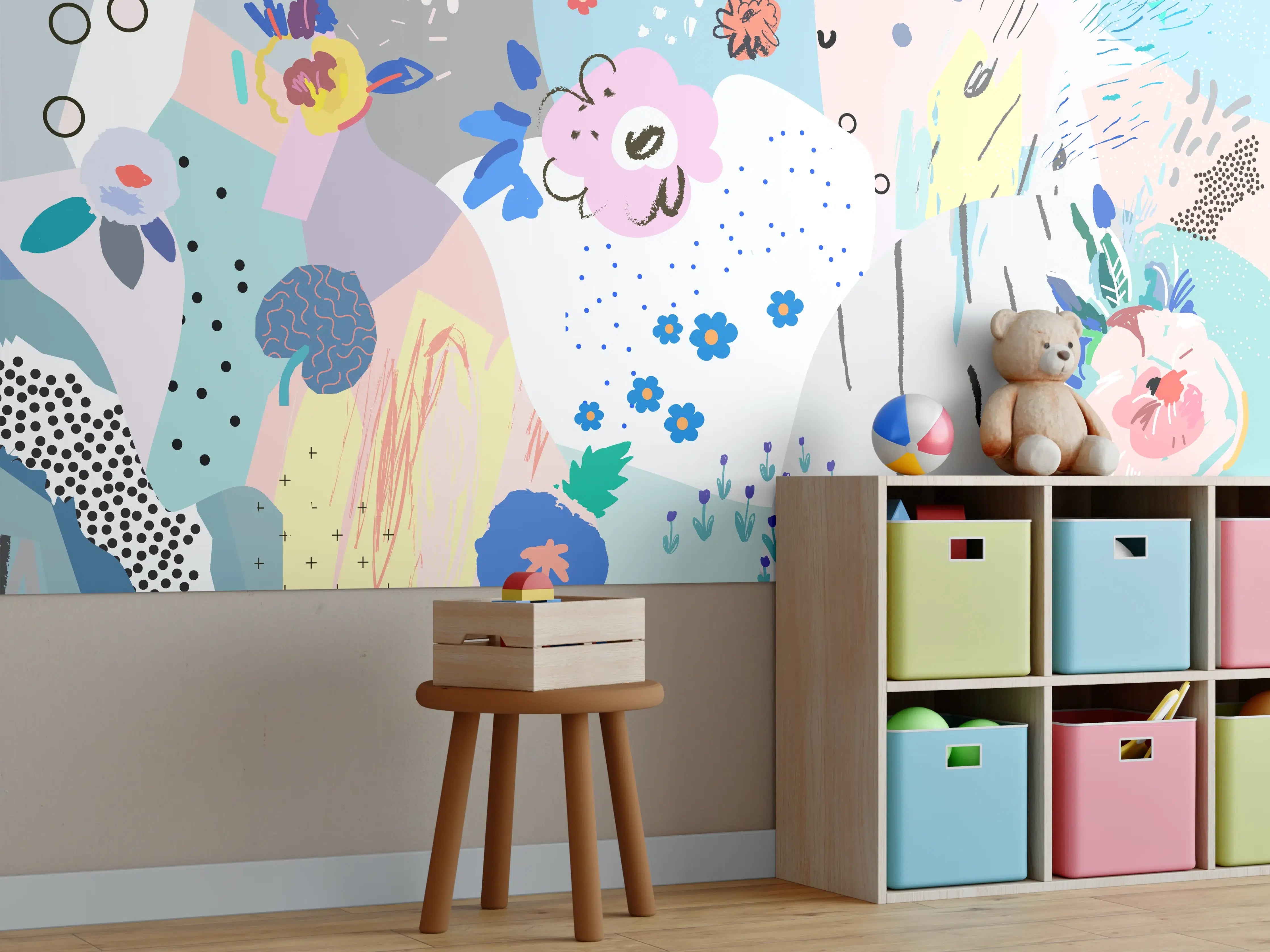 Kinderzimmer Wandgestaltung - Buntes Abstraktes Blumenmuster