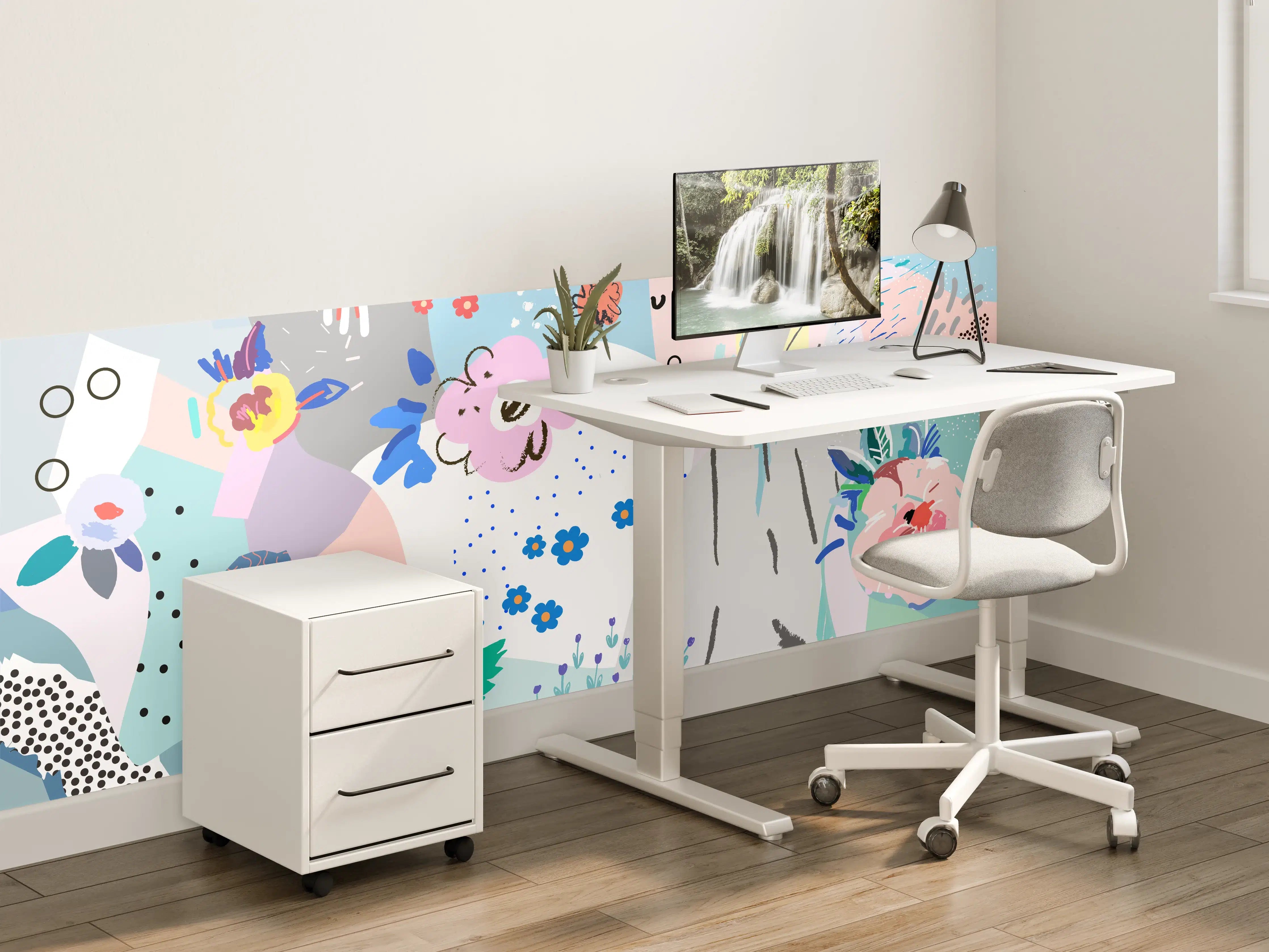 Kinderzimmer Wandgestaltung - Buntes Abstraktes Blumenmuster