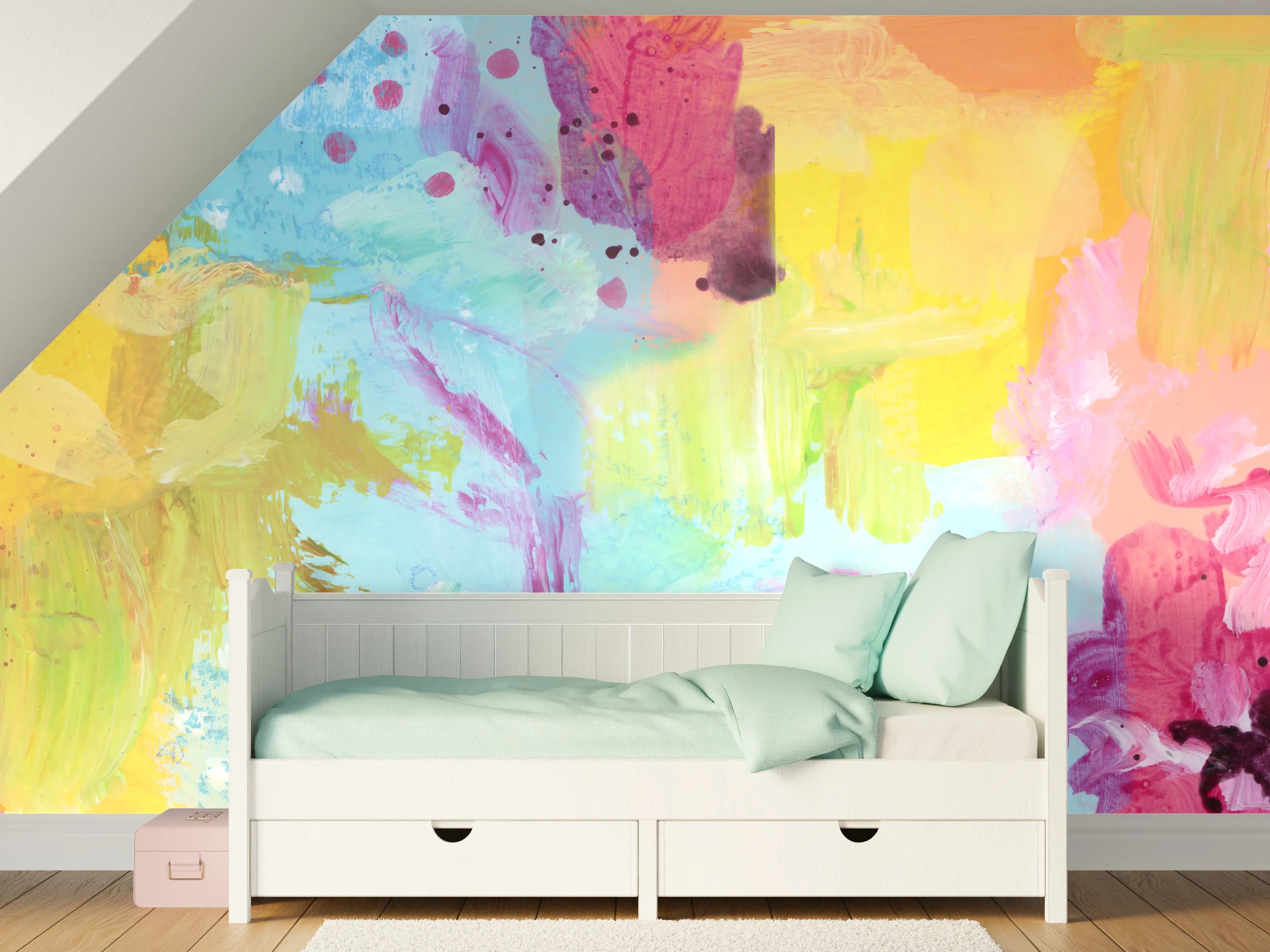 Kinderzimmer Wandgestaltung - Buntes Aquarell mit Pastellfarben