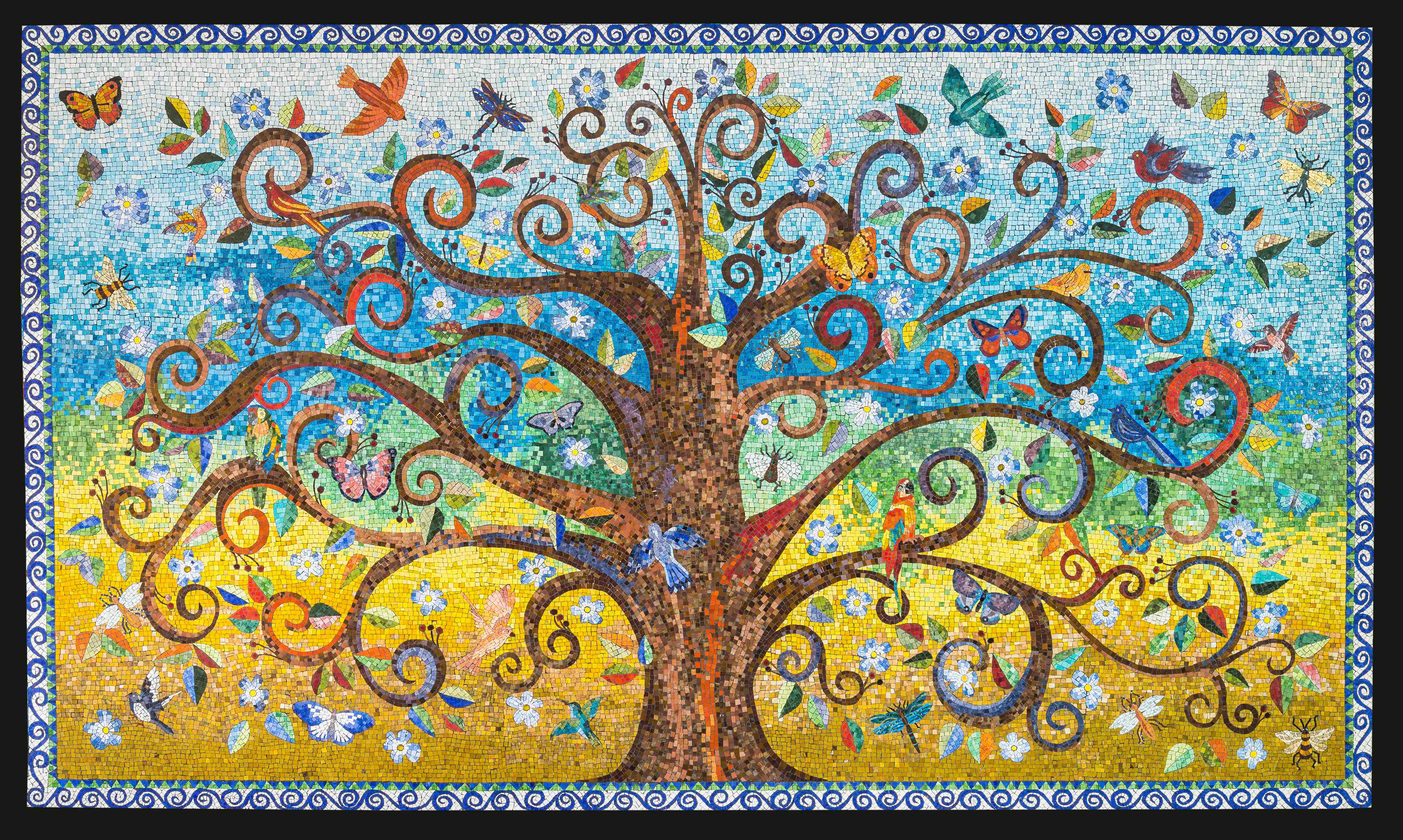 Kinderzimmer Wandgestaltung-Buntes Baum Mosaik Kunstwerk