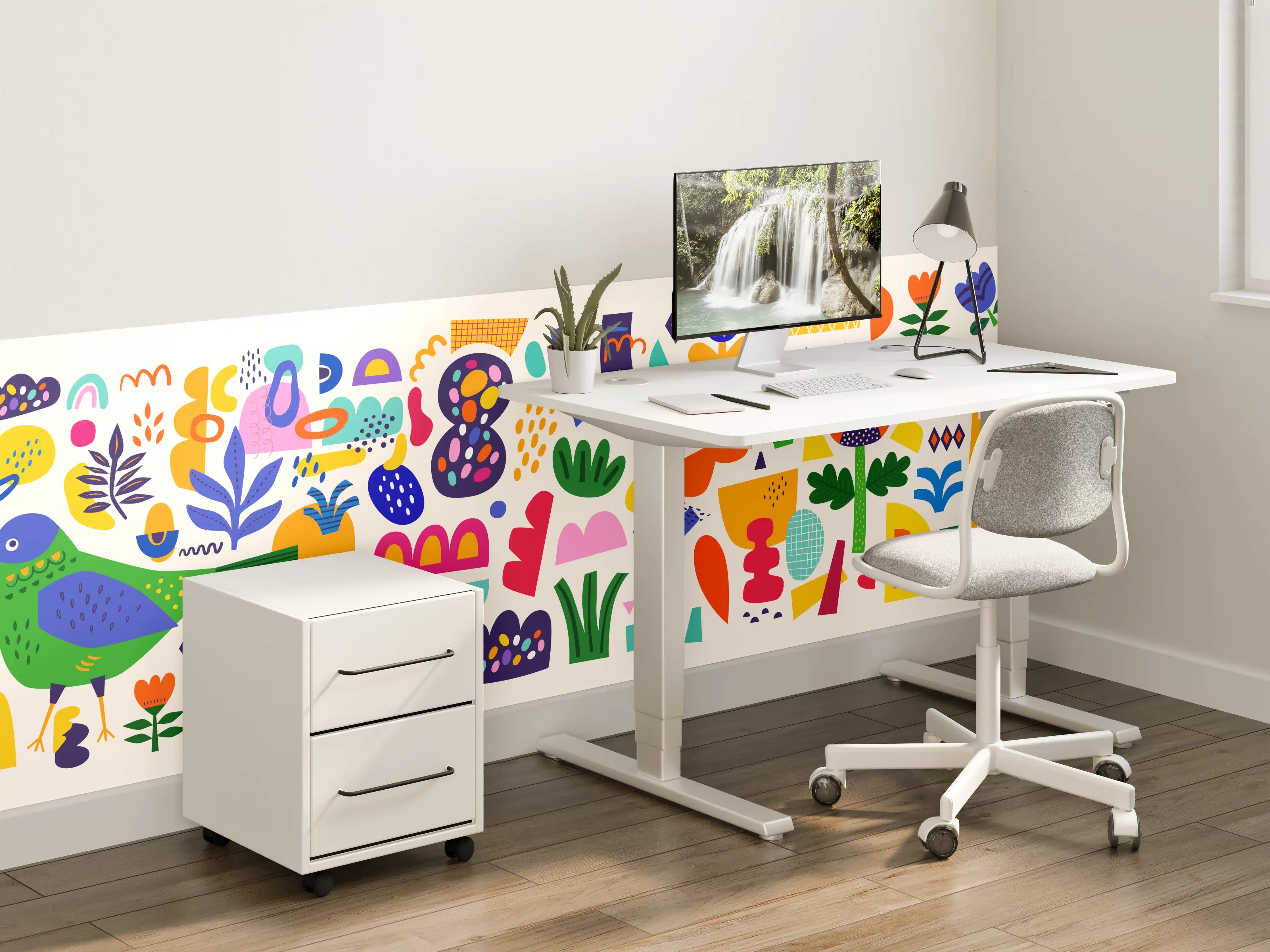 Kinderzimmer Wandgestaltung - Buntes Blumenmuster in fröhlichen Farben