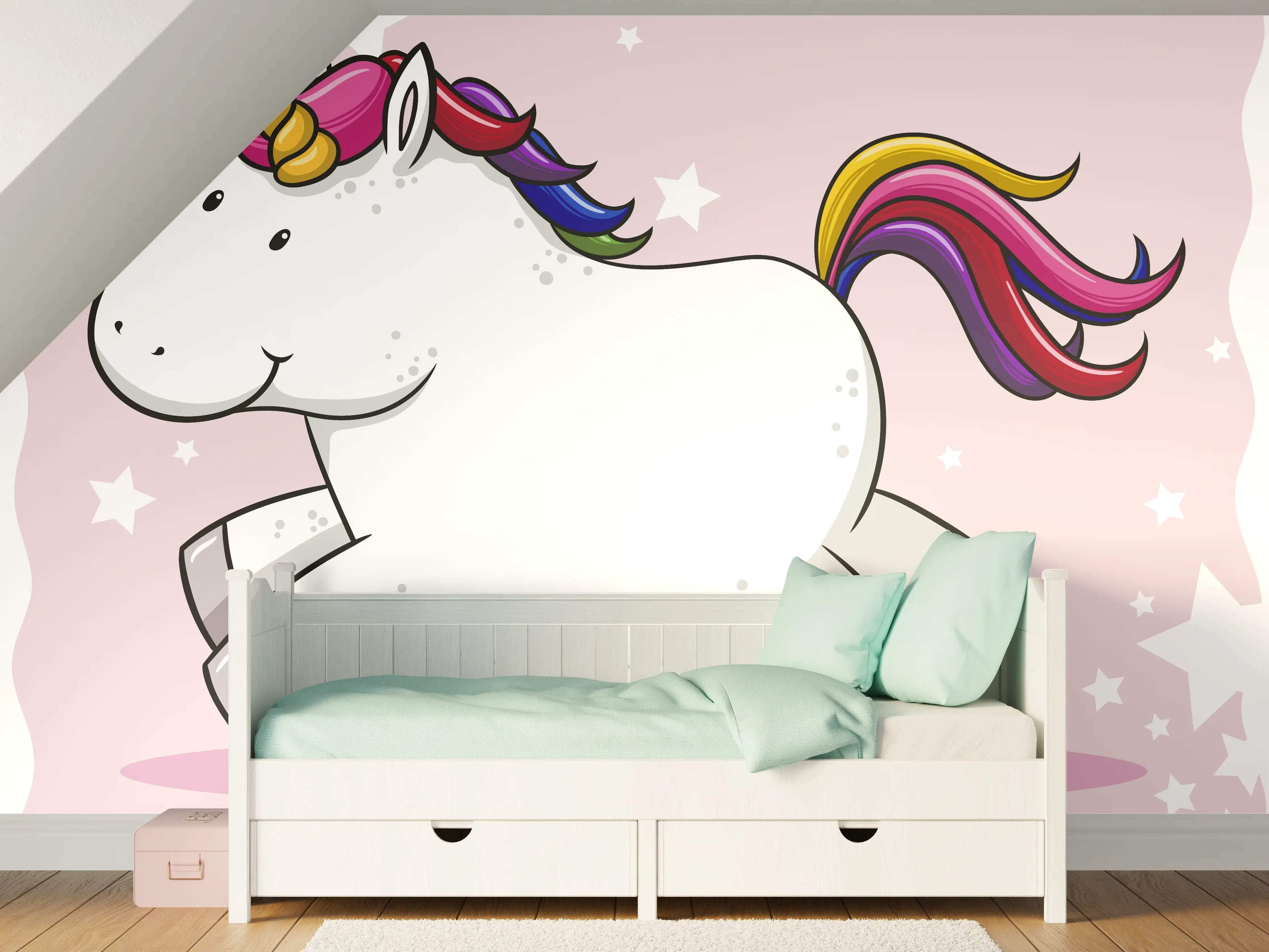Kinderzimmer Wandgestaltung - Buntes Einhorn Cartoon Vektor
