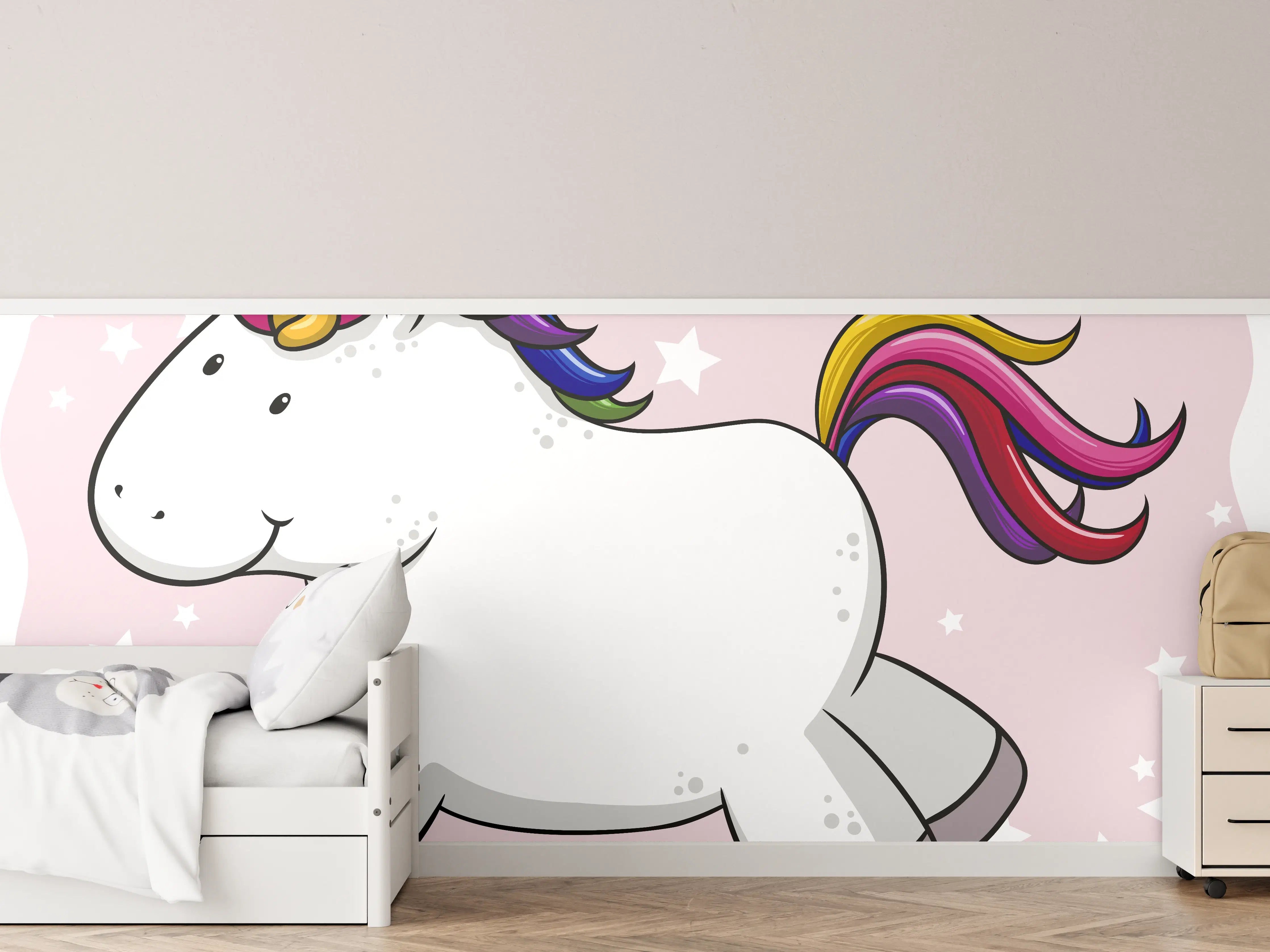 Kinderzimmer Wandgestaltung - Buntes Einhorn Cartoon Vektor
